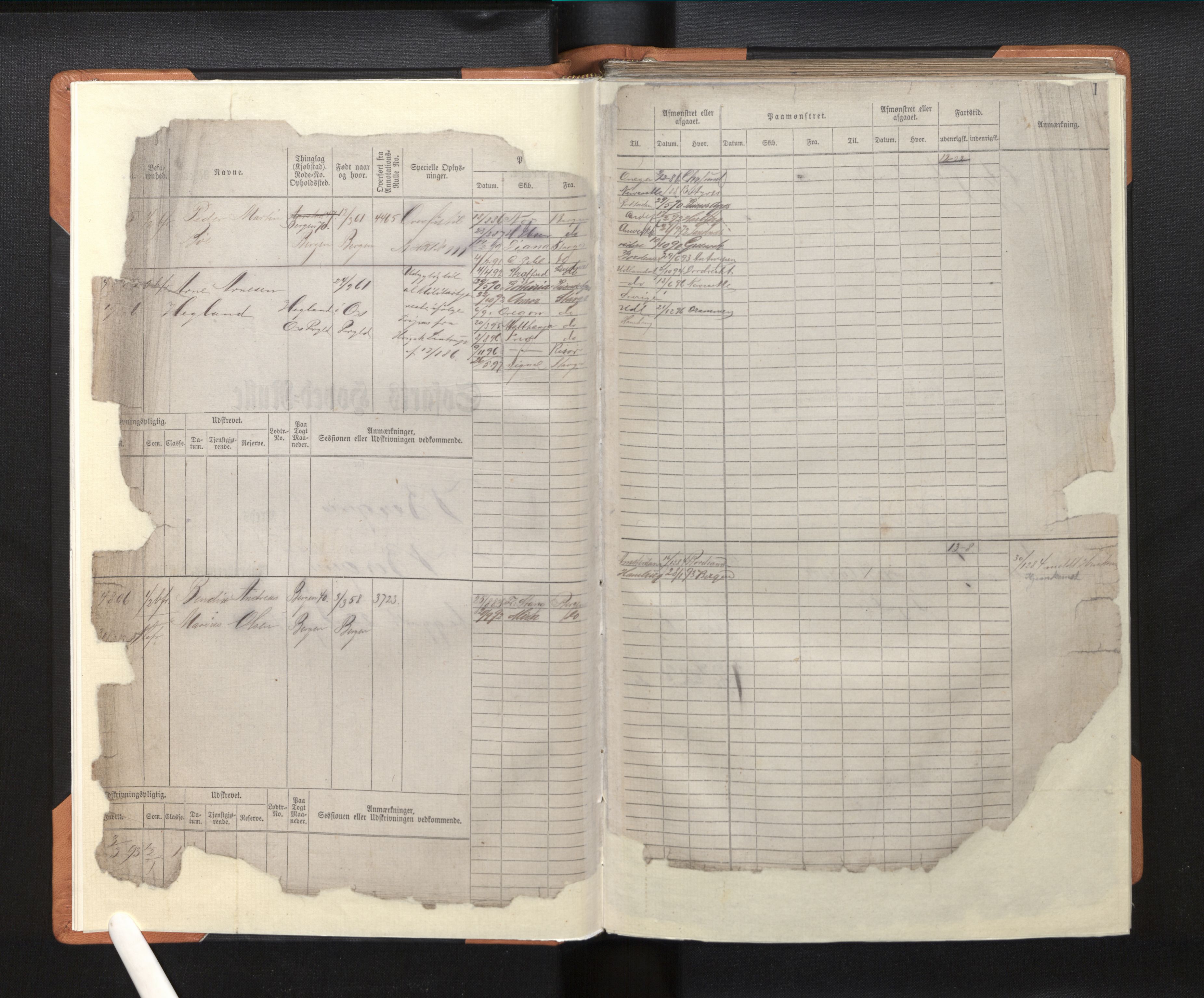 Innrulleringssjefen i Bergen, AV/SAB-A-100050/F/Fc/L0008: Sjøfartshovedrulle, nr. 4805 - 5390, 1882-1889, p. 1
