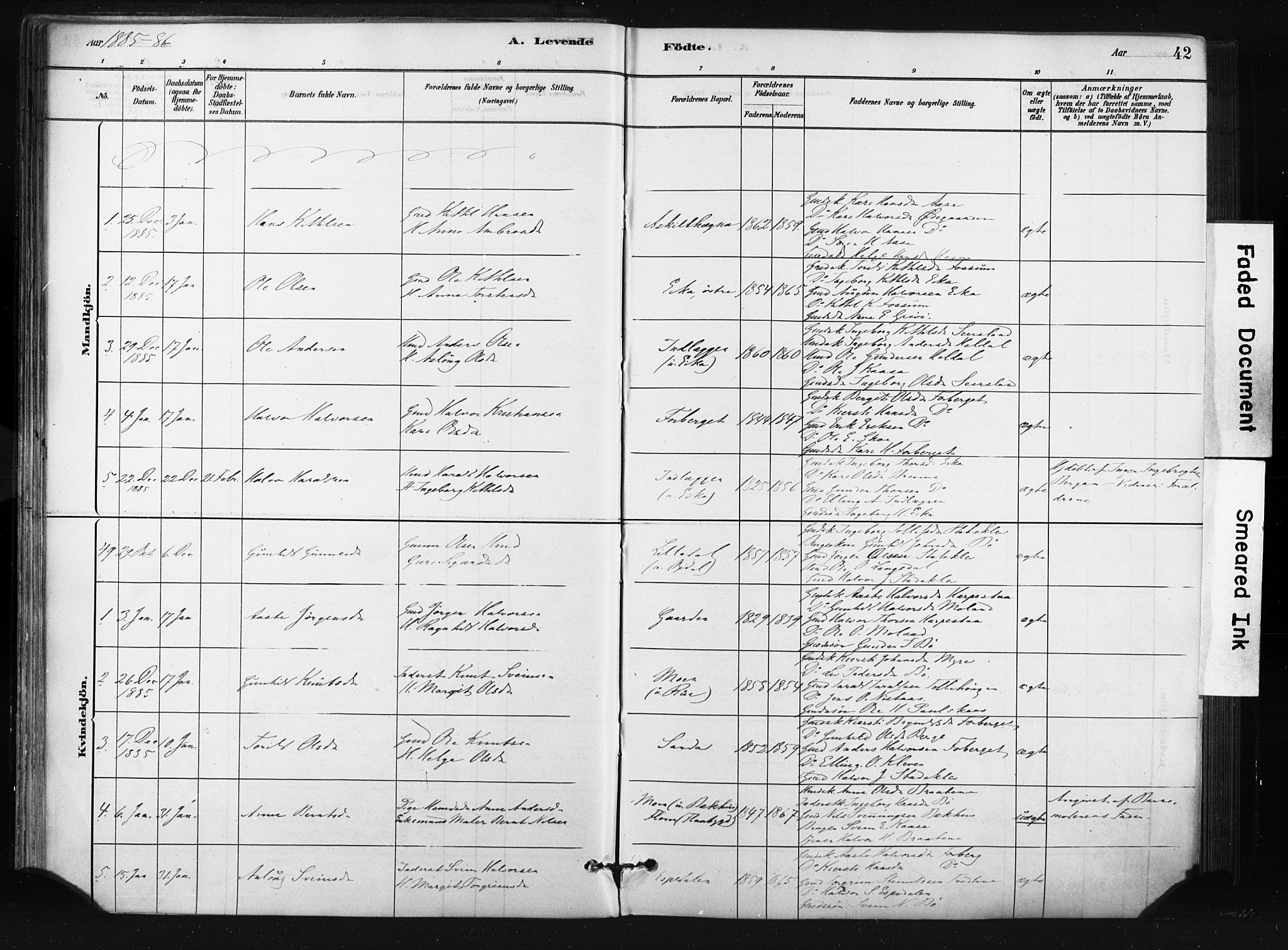 Bø kirkebøker, SAKO/A-257/F/Fa/L0010: Parish register (official) no. 10, 1880-1892, p. 42