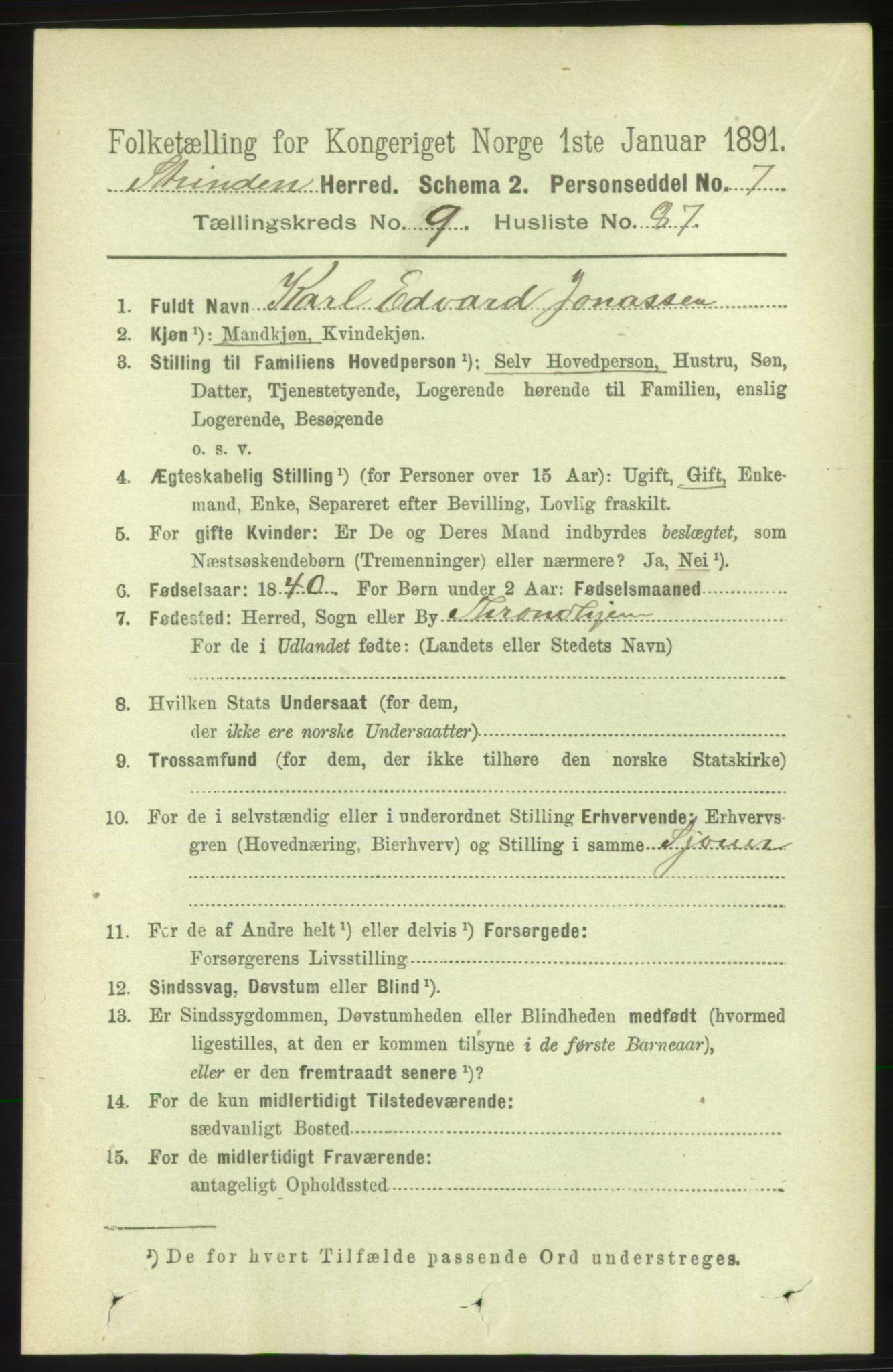 RA, 1891 census for 1660 Strinda, 1891, p. 8870