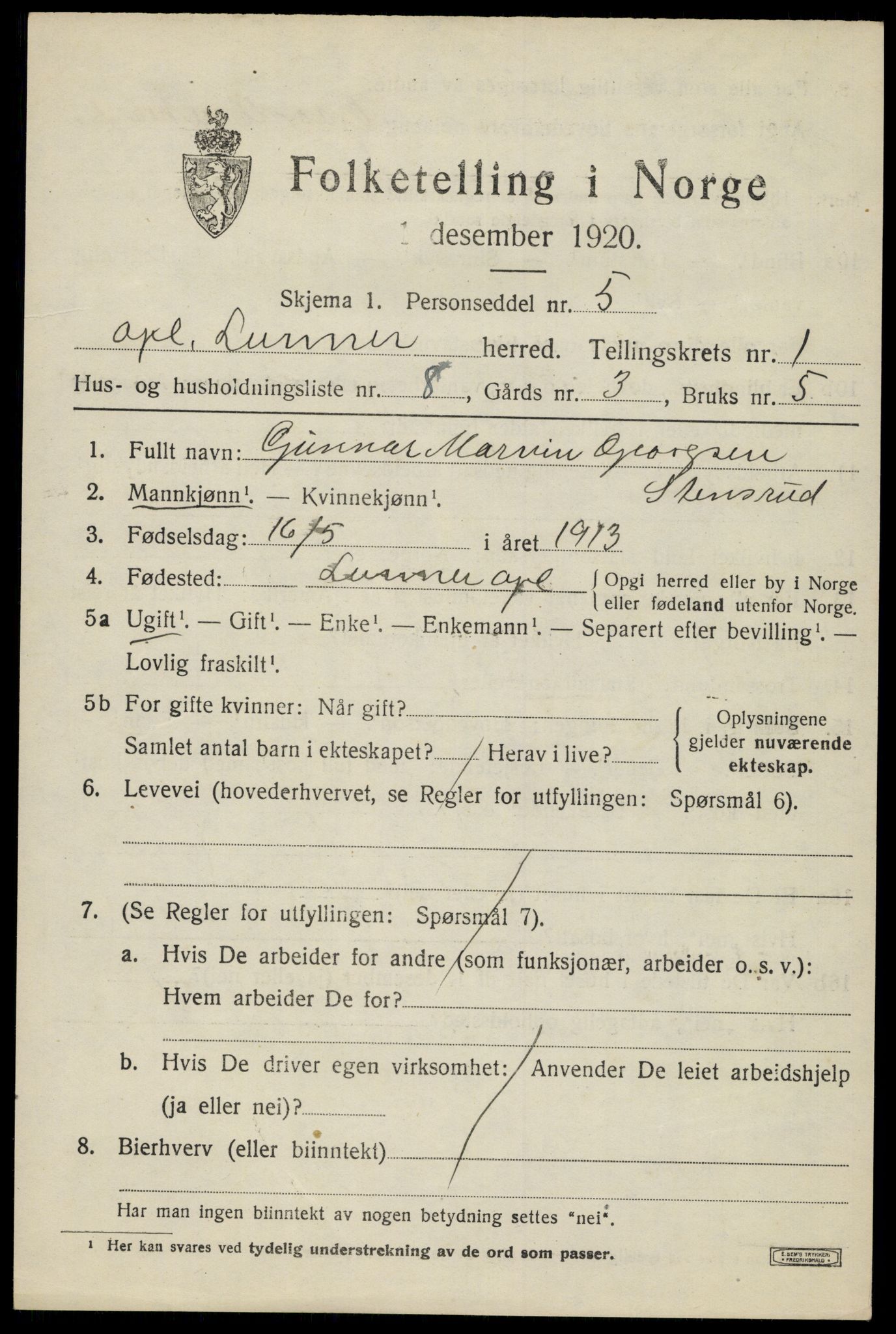 SAH, 1920 census for Lunner, 1920, p. 1735