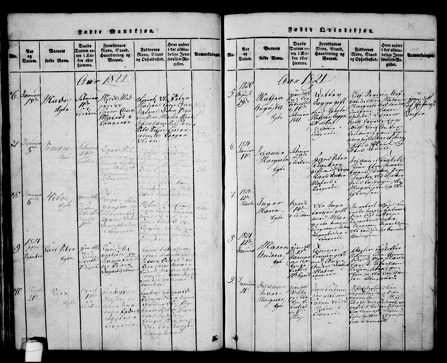 Kragerø kirkebøker, SAKO/A-278/G/Ga/L0002: Parish register (copy) no. 2, 1814-1831, p. 35