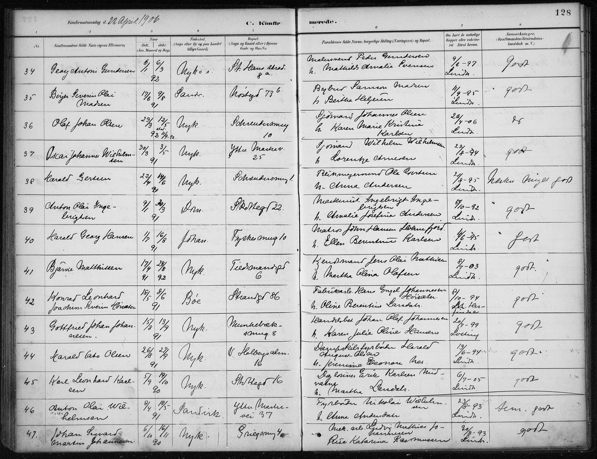 Nykirken Sokneprestembete, AV/SAB-A-77101/H/Haa/L0027: Parish register (official) no. C 6, 1886-1913, p. 128