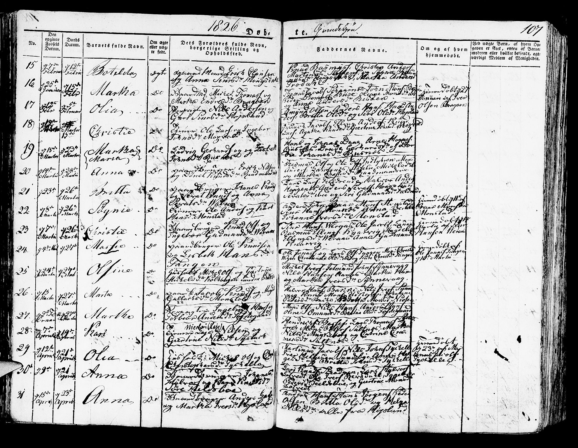 Lindås Sokneprestembete, SAB/A-76701/H/Haa: Parish register (official) no. A 8, 1823-1836, p. 107