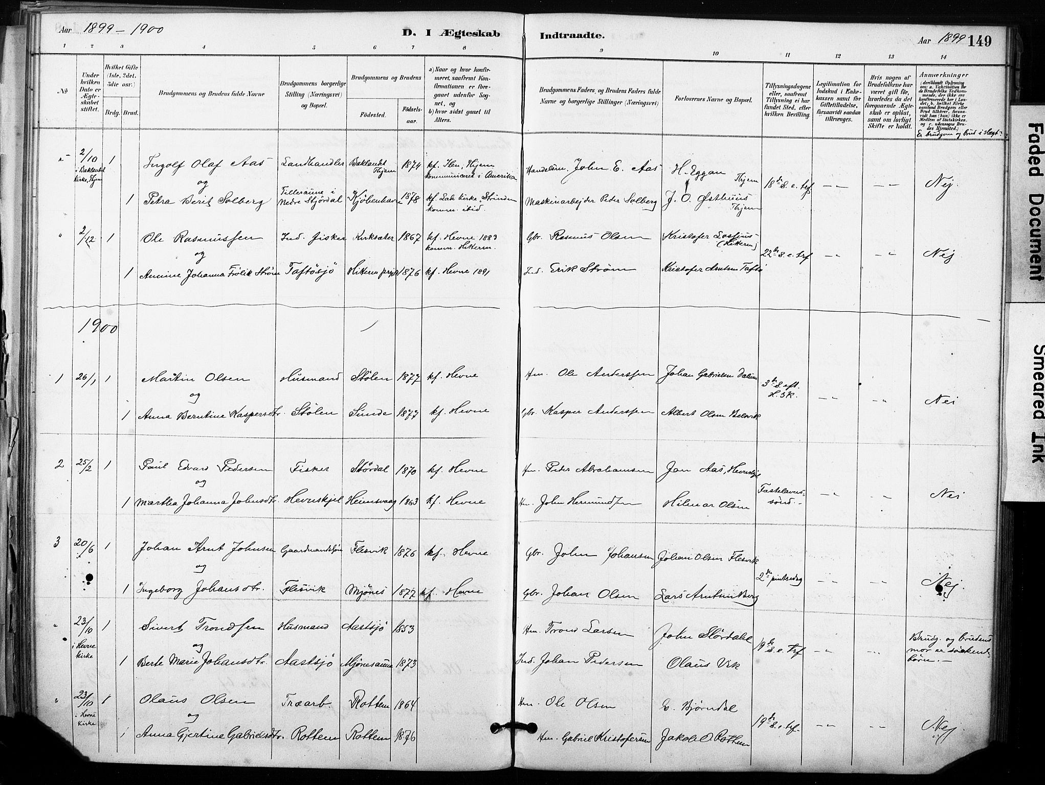 Ministerialprotokoller, klokkerbøker og fødselsregistre - Sør-Trøndelag, SAT/A-1456/633/L0518: Parish register (official) no. 633A01, 1884-1906, p. 149