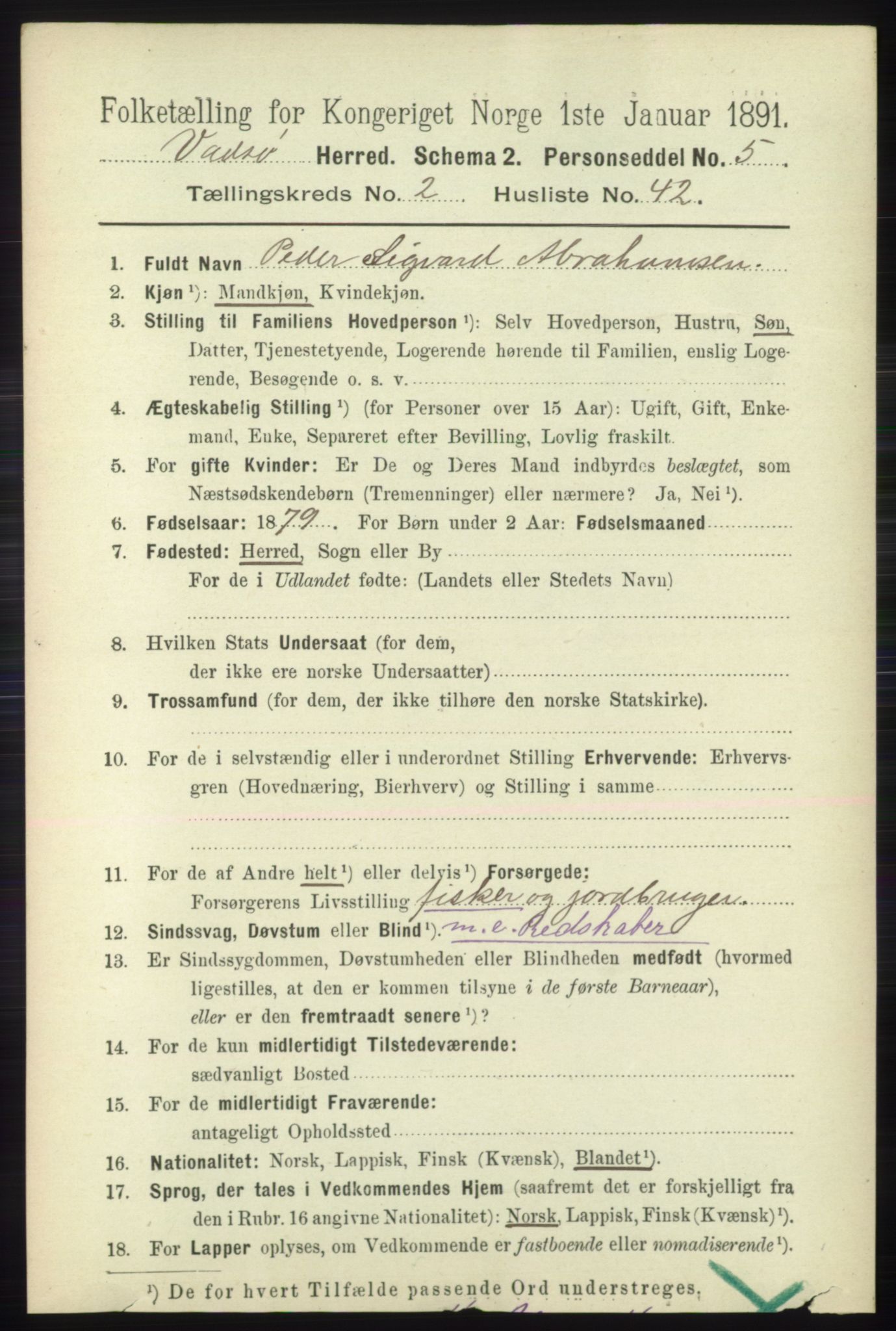 RA, 1891 census for 2029 Vadsø, 1891, p. 727