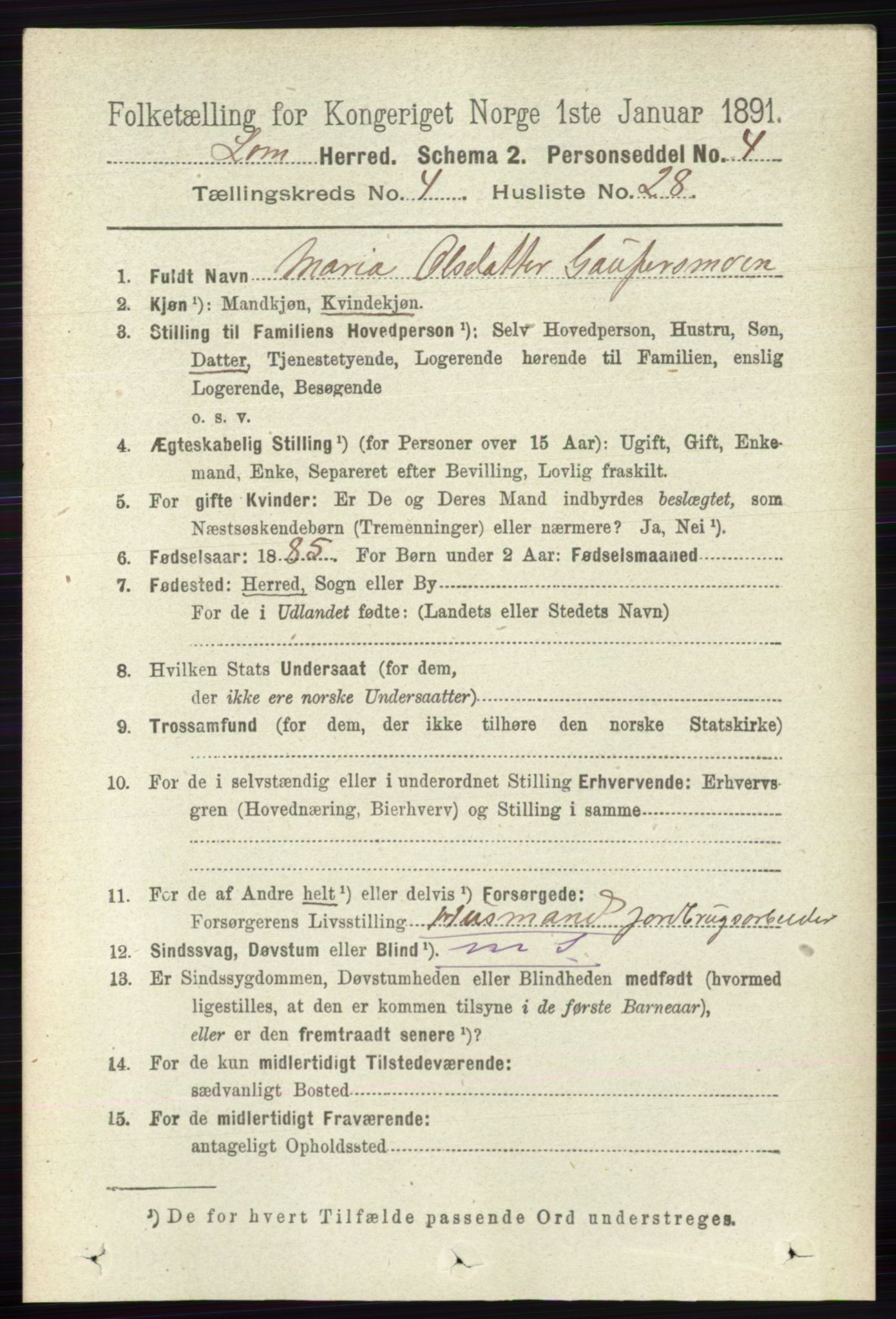 RA, 1891 census for 0514 Lom, 1891, p. 1669