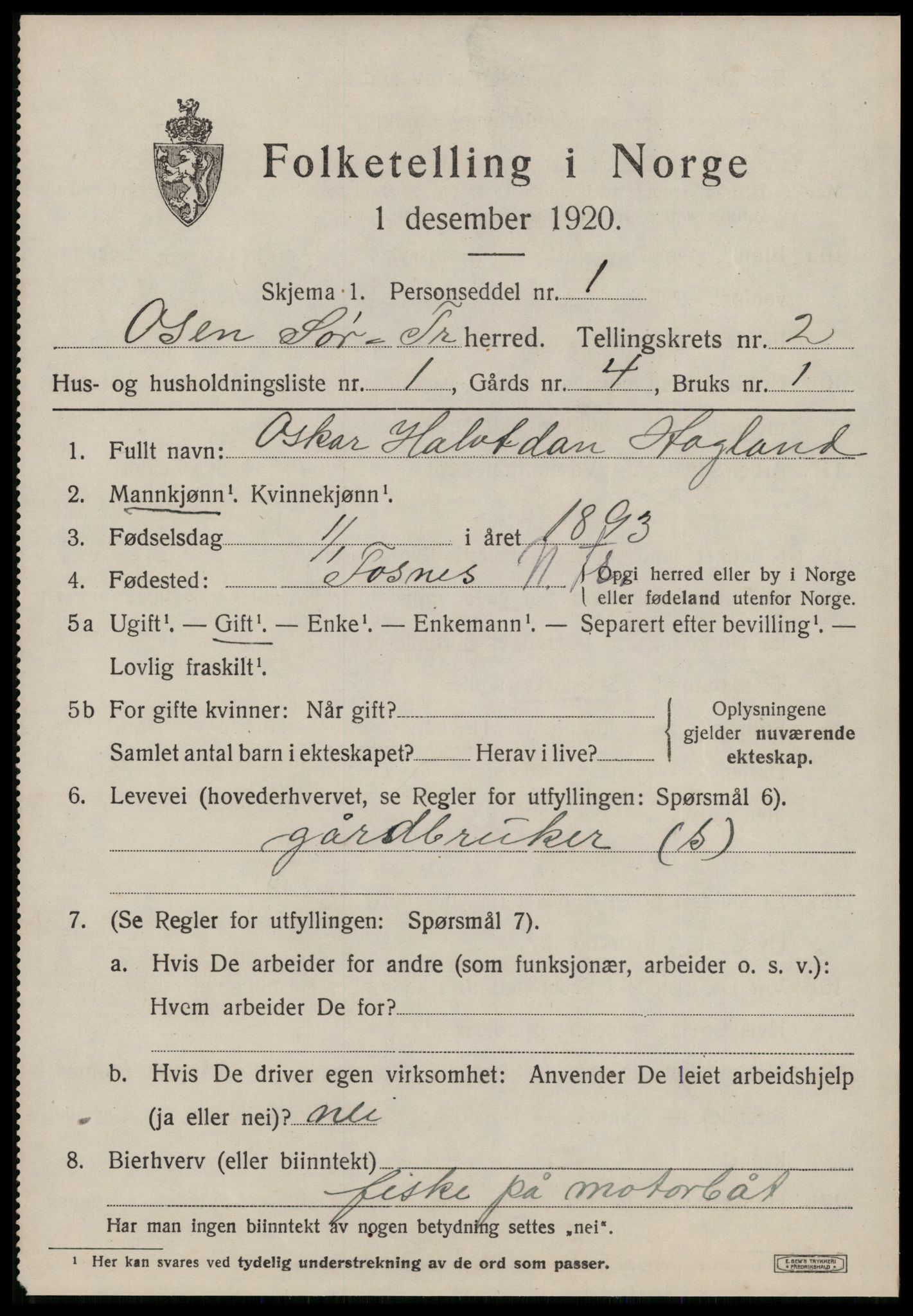 SAT, 1920 census for Osen, 1920, p. 1161