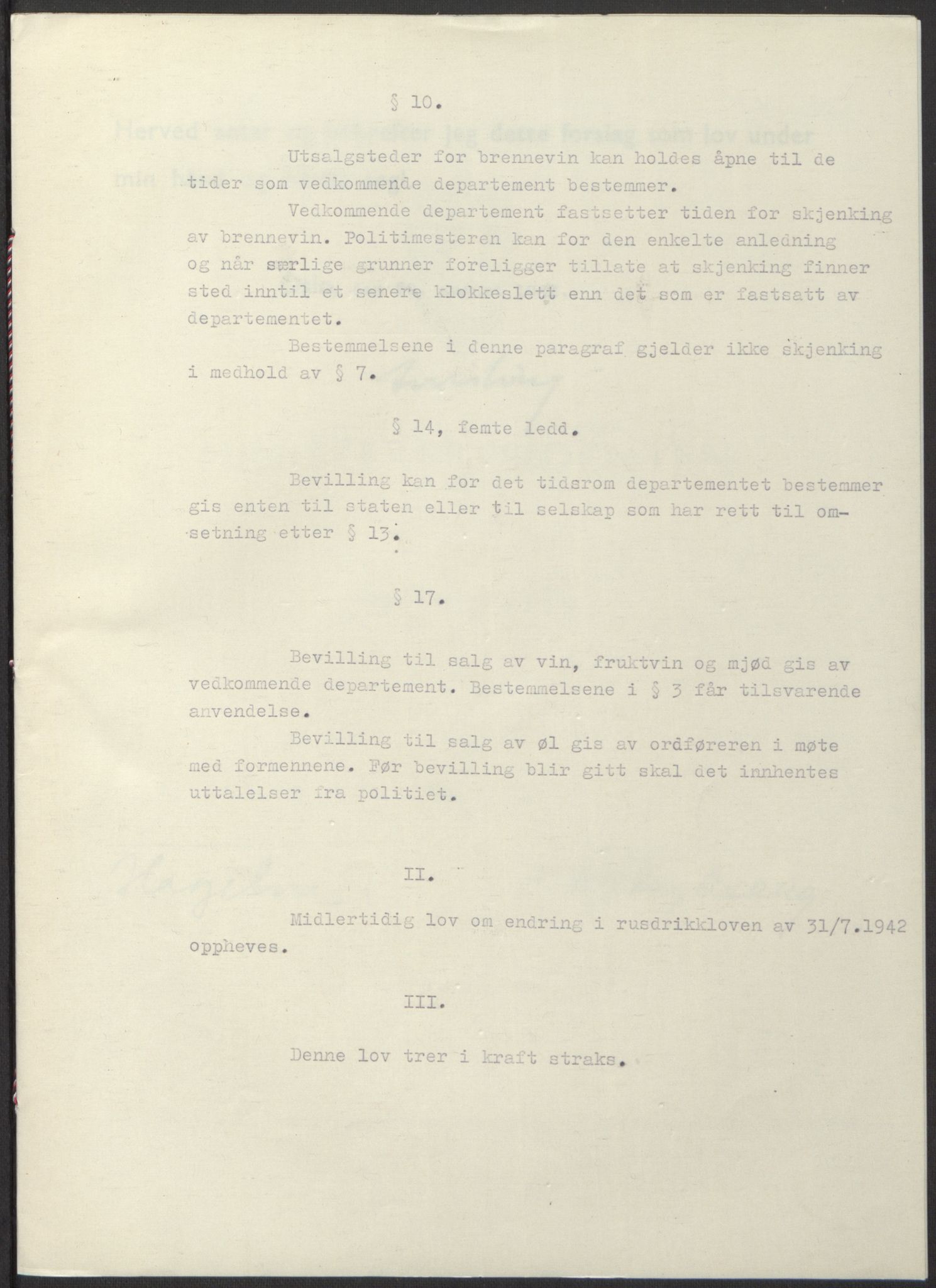 NS-administrasjonen 1940-1945 (Statsrådsekretariatet, de kommisariske statsråder mm), RA/S-4279/D/Db/L0098: Lover II, 1942, p. 305