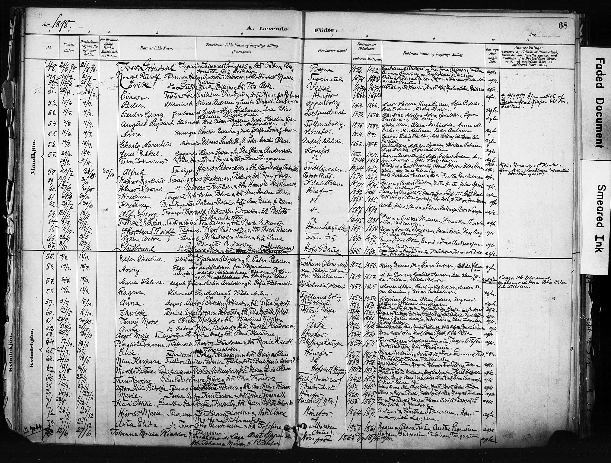 Hønefoss kirkebøker, SAKO/A-609/F/Fa/L0002: Parish register (official) no. 2, 1887-1906, p. 68