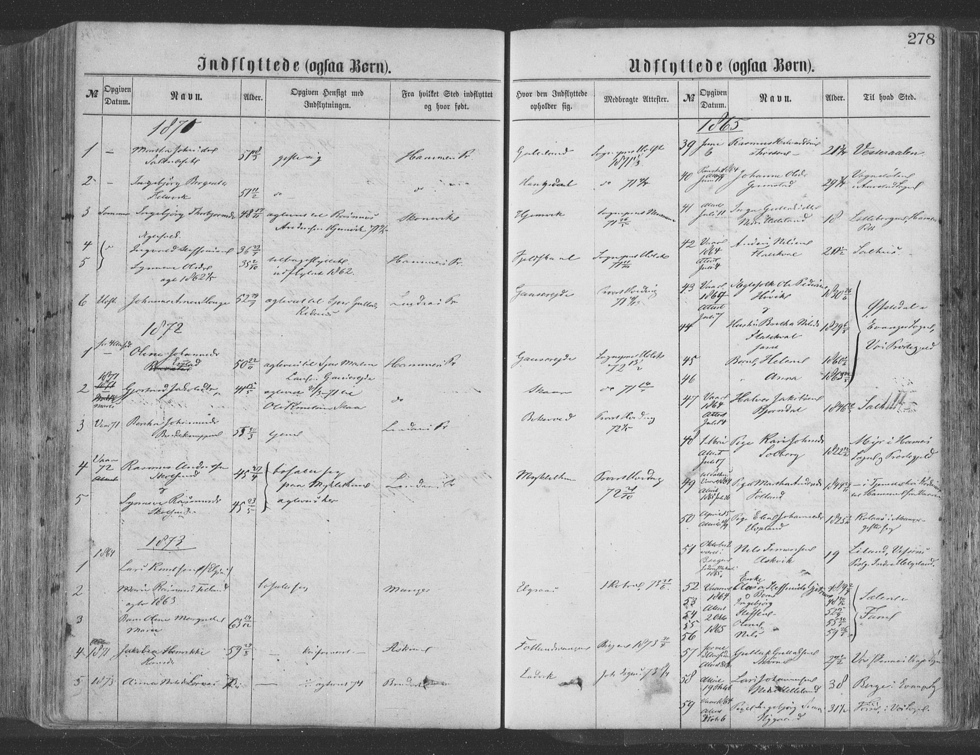 Hosanger sokneprestembete, SAB/A-75801/H/Haa: Parish register (official) no. A 9, 1864-1876, p. 278