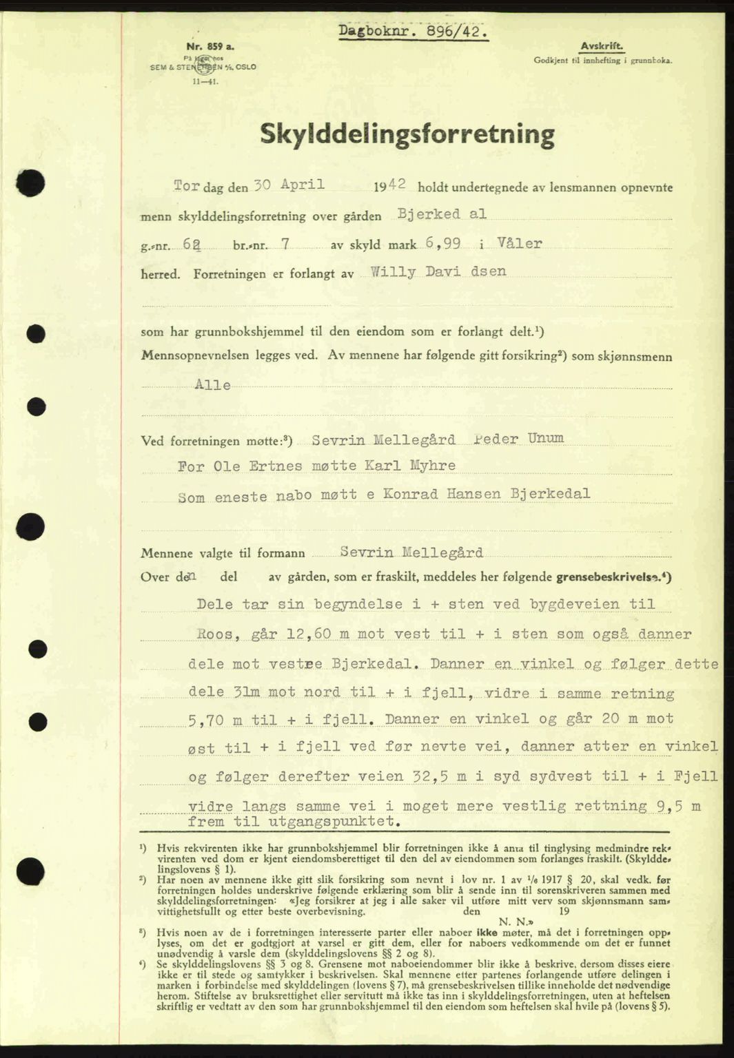 Moss sorenskriveri, AV/SAO-A-10168: Mortgage book no. A9, 1941-1942, Diary no: : 896/1942