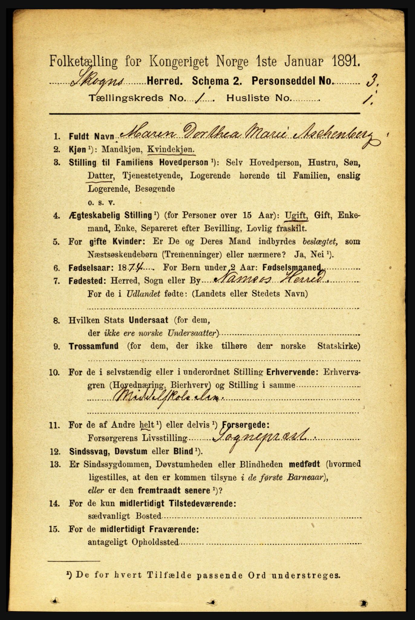 RA, 1891 census for 1719 Skogn, 1891, p. 149