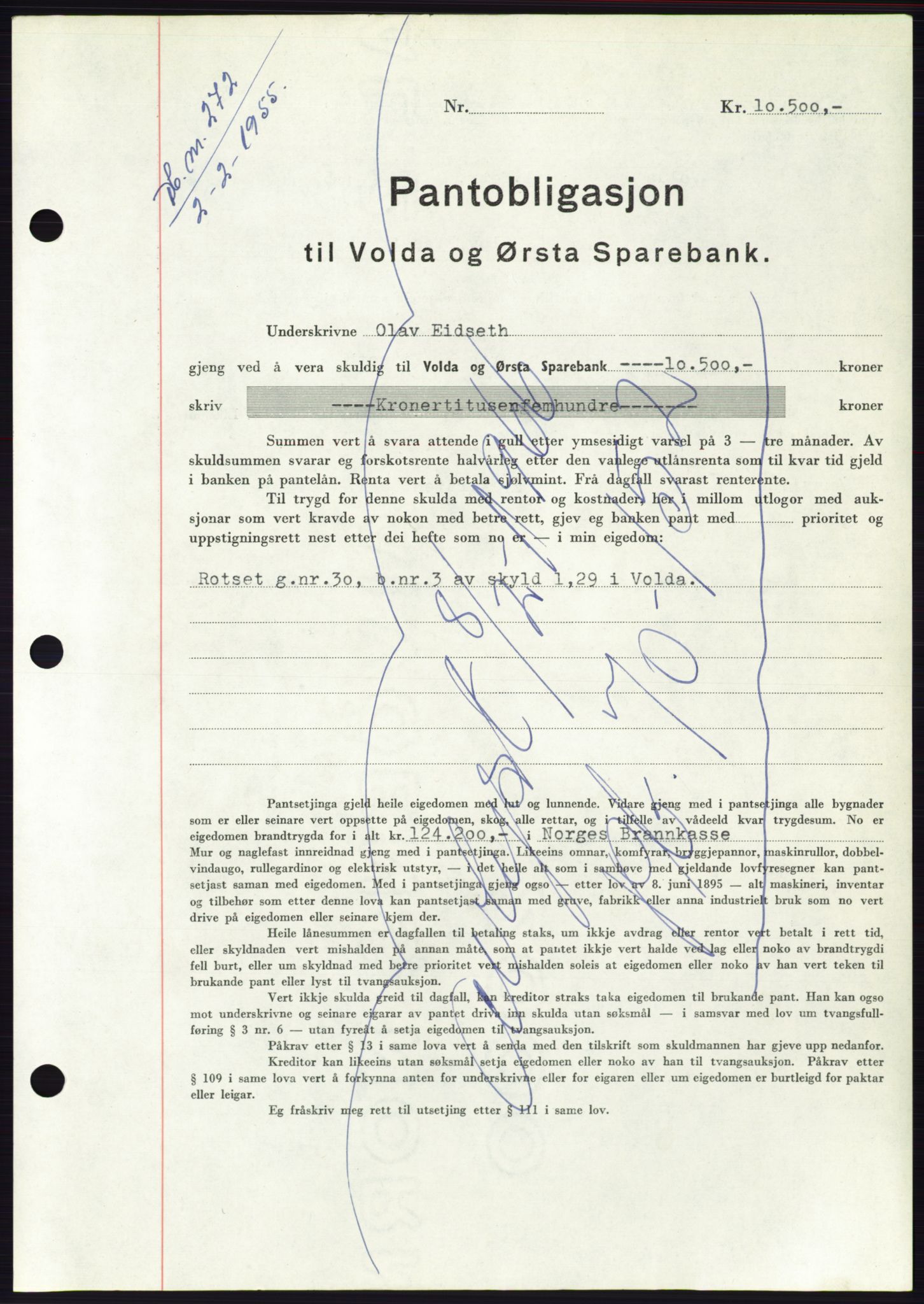 Søre Sunnmøre sorenskriveri, AV/SAT-A-4122/1/2/2C/L0126: Mortgage book no. 14B, 1954-1955, Diary no: : 272/1955