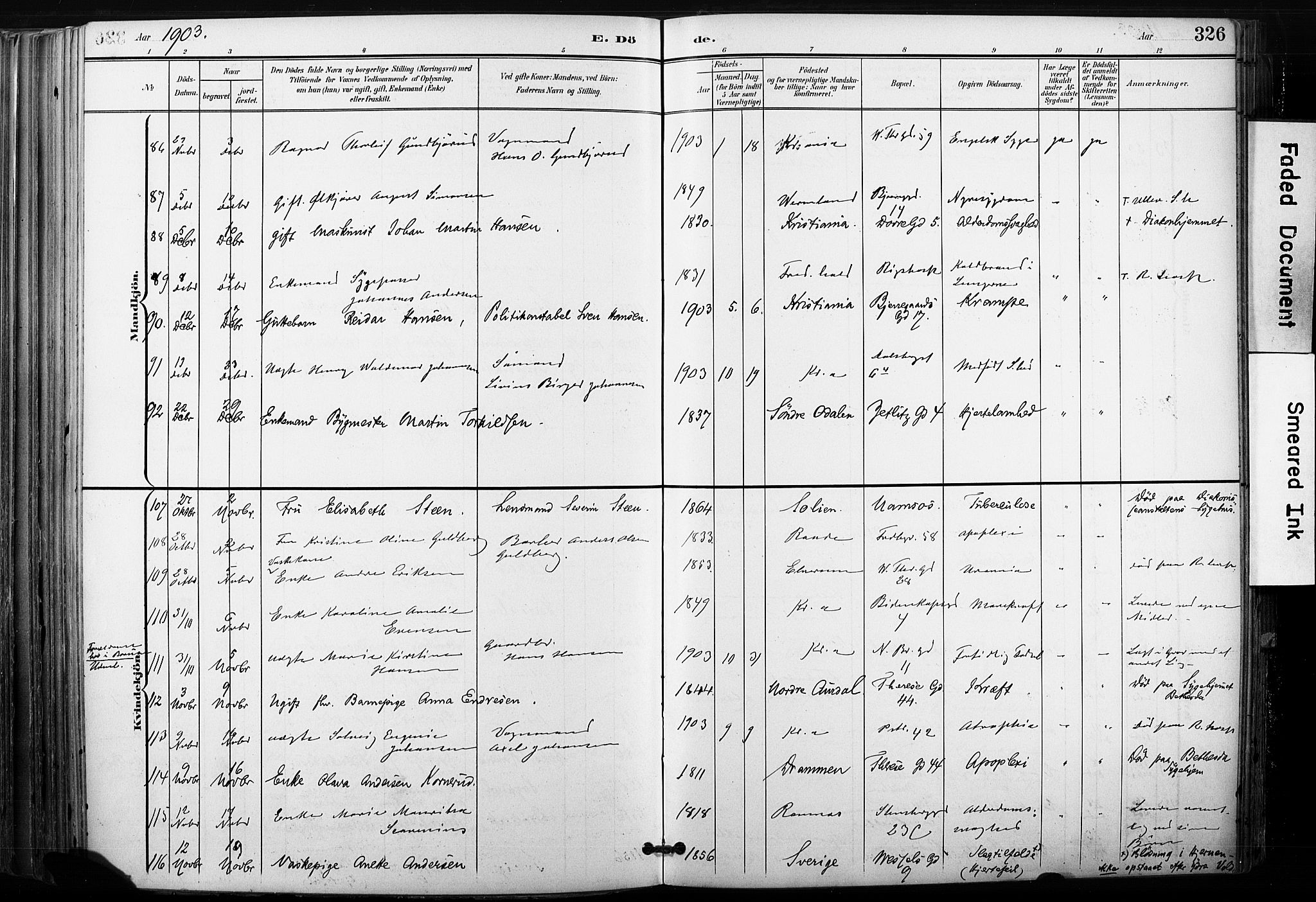 Gamle Aker prestekontor Kirkebøker, SAO/A-10617a/F/L0013: Parish register (official) no. 13, 1901-1908, p. 326