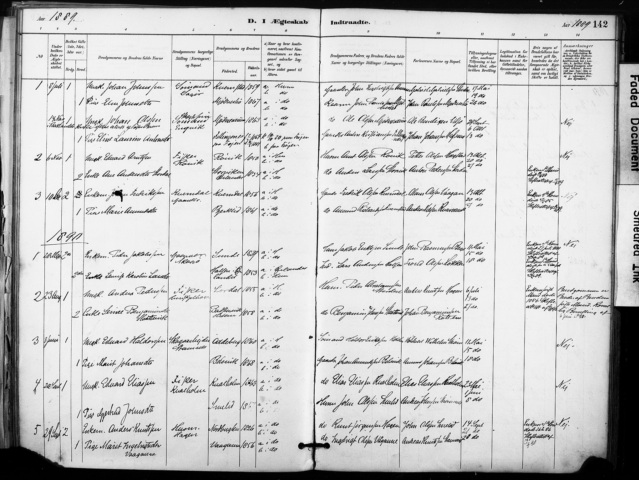 Ministerialprotokoller, klokkerbøker og fødselsregistre - Sør-Trøndelag, SAT/A-1456/633/L0518: Parish register (official) no. 633A01, 1884-1906, p. 142