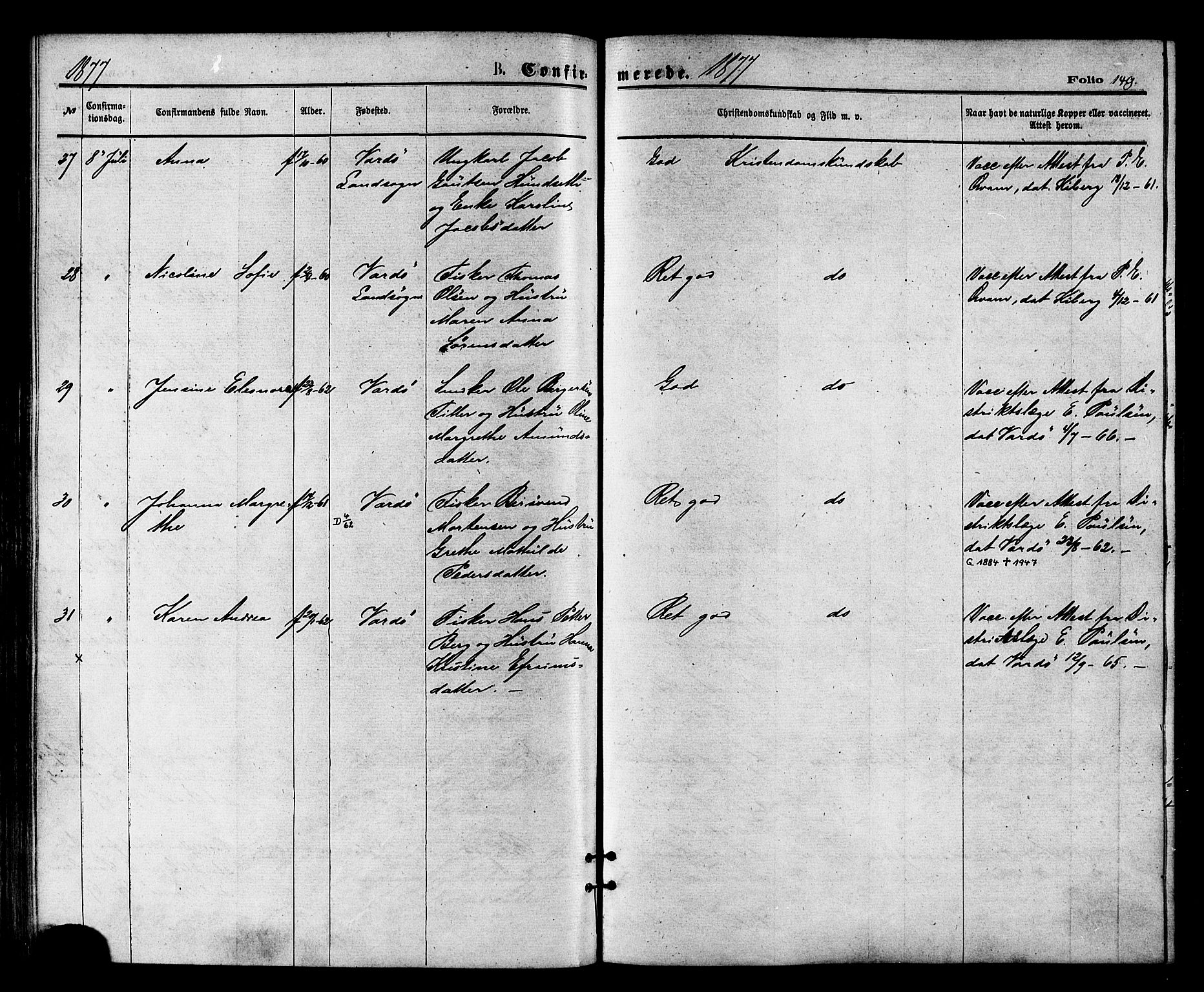 Vardø sokneprestkontor, SATØ/S-1332/H/Ha/L0005kirke: Parish register (official) no. 5, 1872-1878, p. 149