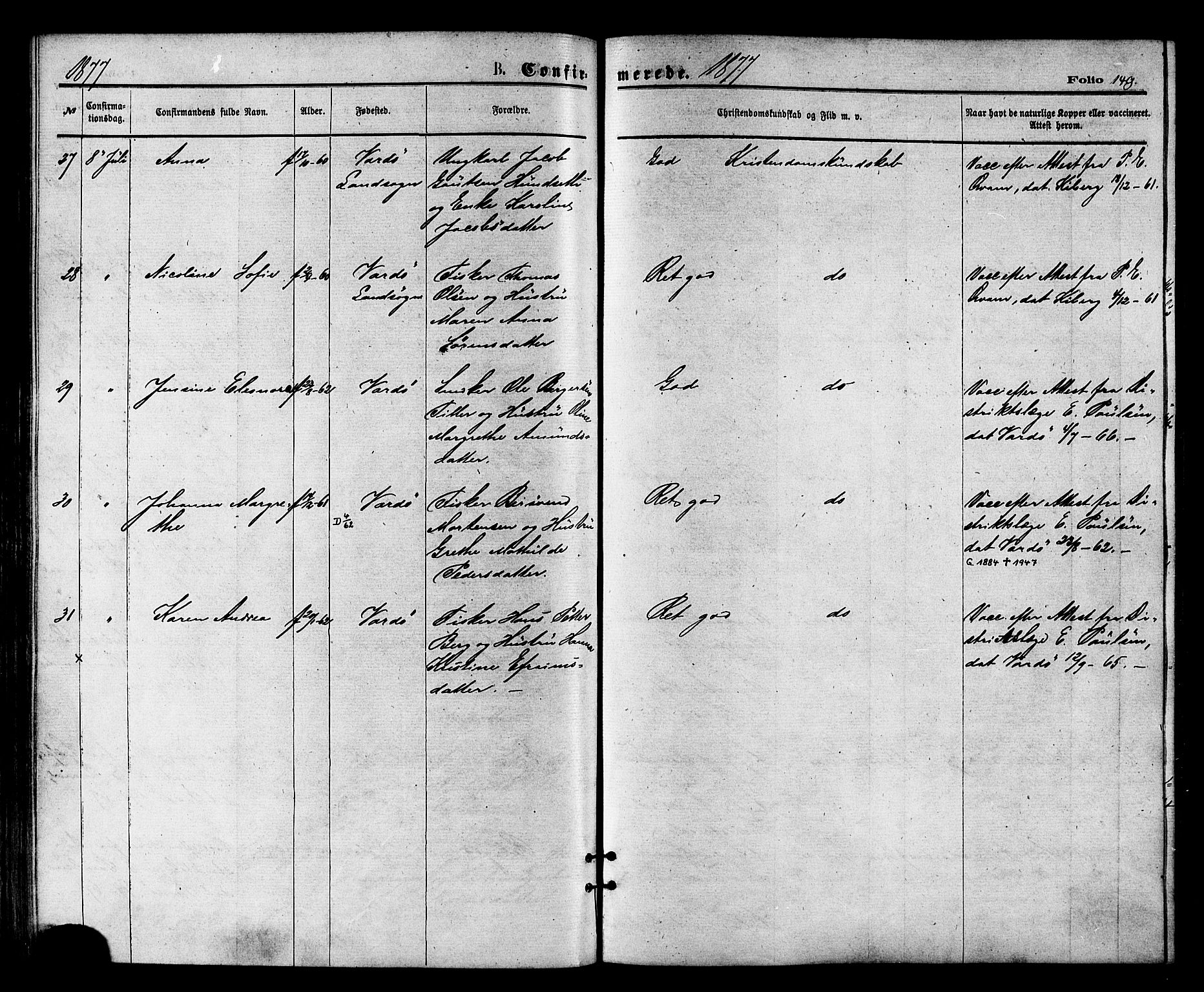 Vardø sokneprestkontor, AV/SATØ-S-1332/H/Ha/L0005kirke: Parish register (official) no. 5, 1872-1878, p. 149