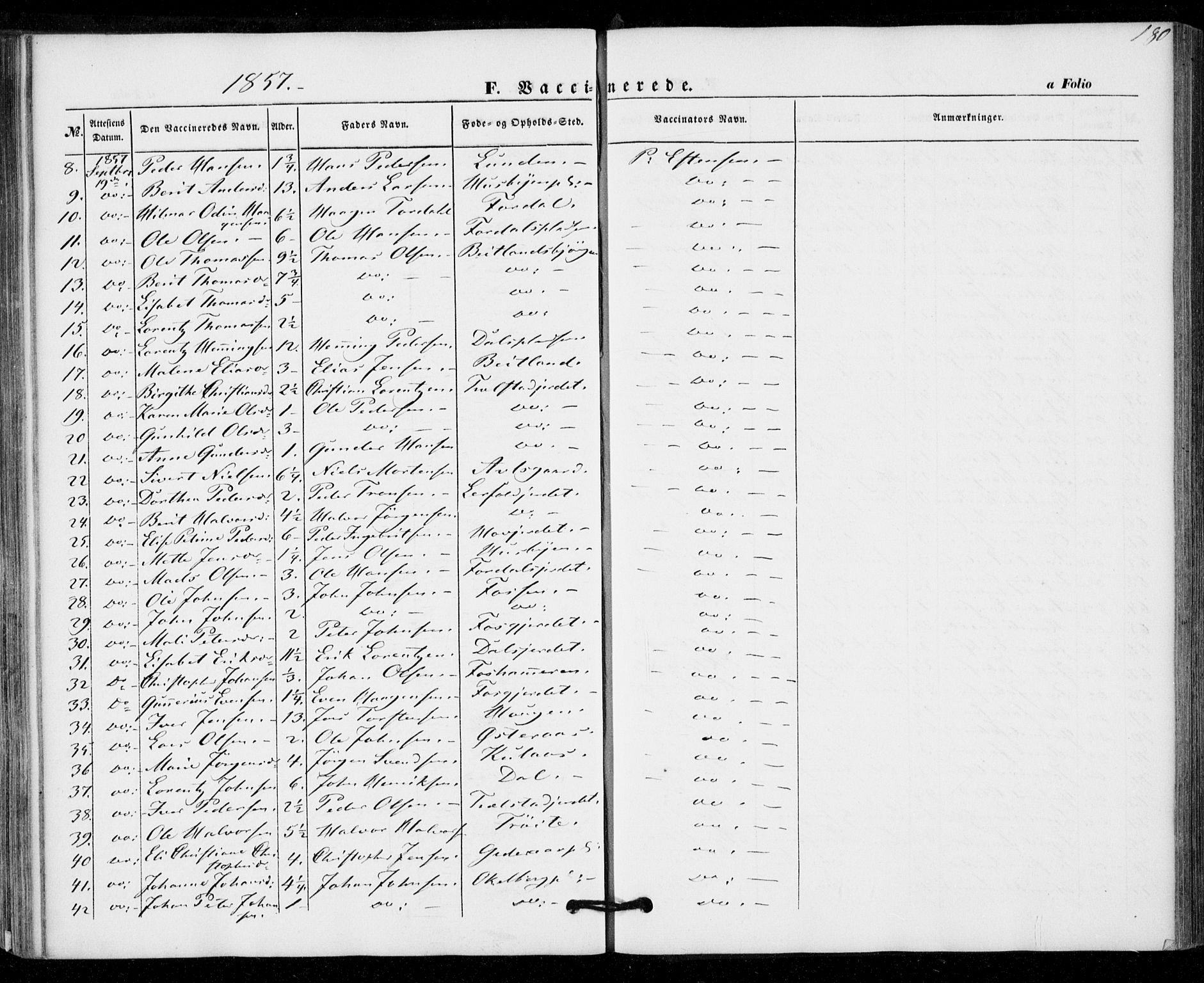 Ministerialprotokoller, klokkerbøker og fødselsregistre - Nord-Trøndelag, SAT/A-1458/703/L0028: Parish register (official) no. 703A01, 1850-1862, p. 180