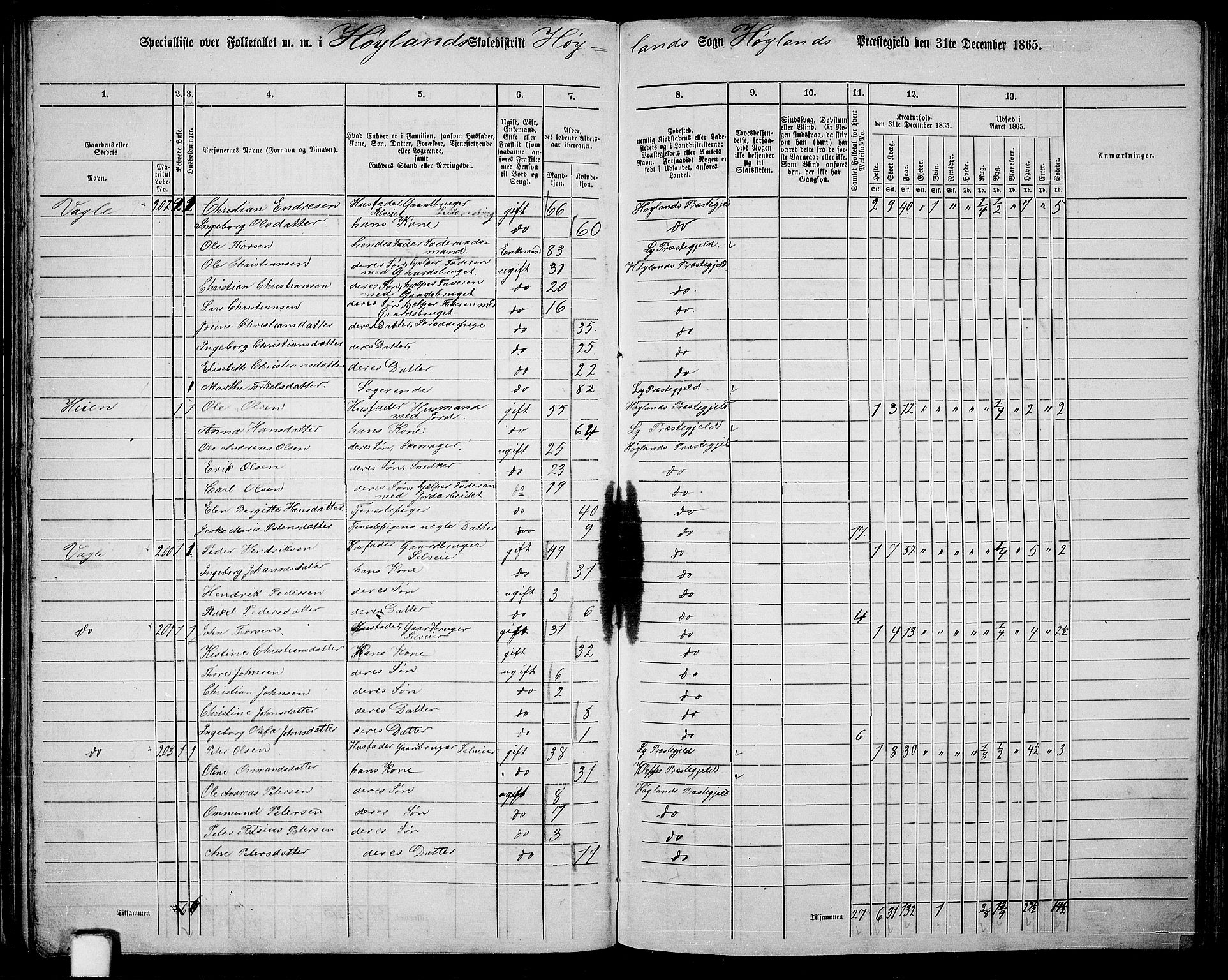 RA, 1865 census for Høyland, 1865, p. 61