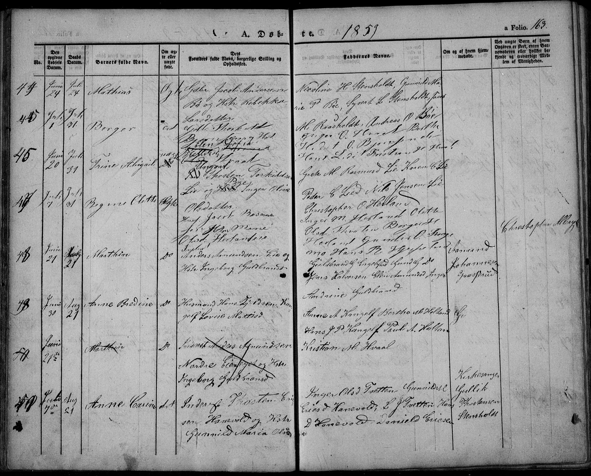 Lardal kirkebøker, AV/SAKO-A-350/F/Fa/L0006: Parish register (official) no. I 6, 1835-1860, p. 163