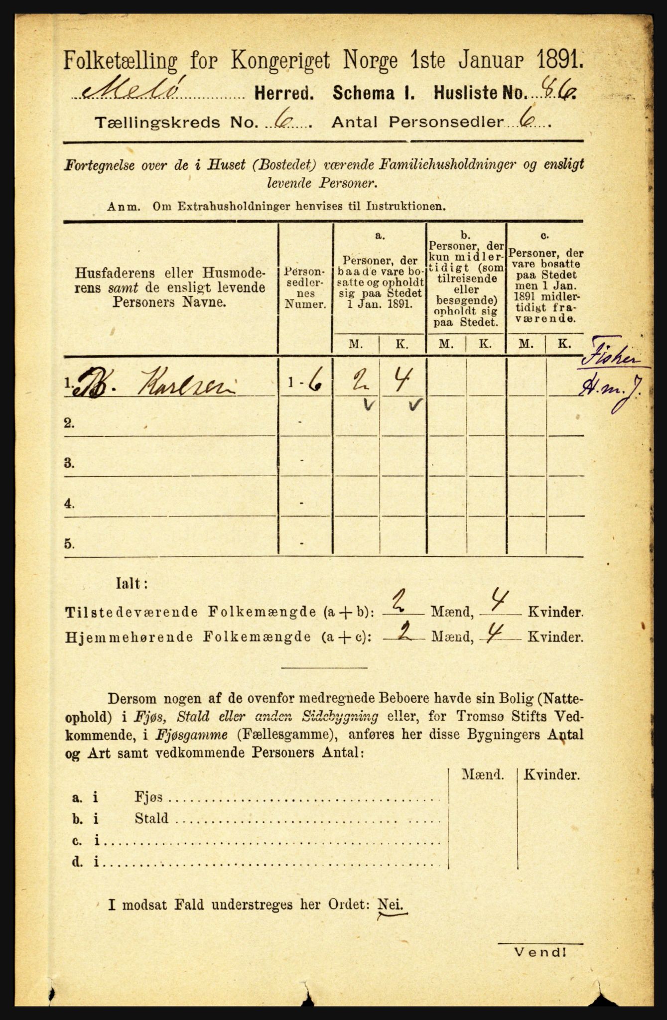 RA, 1891 census for 1837 Meløy, 1891, p. 2144