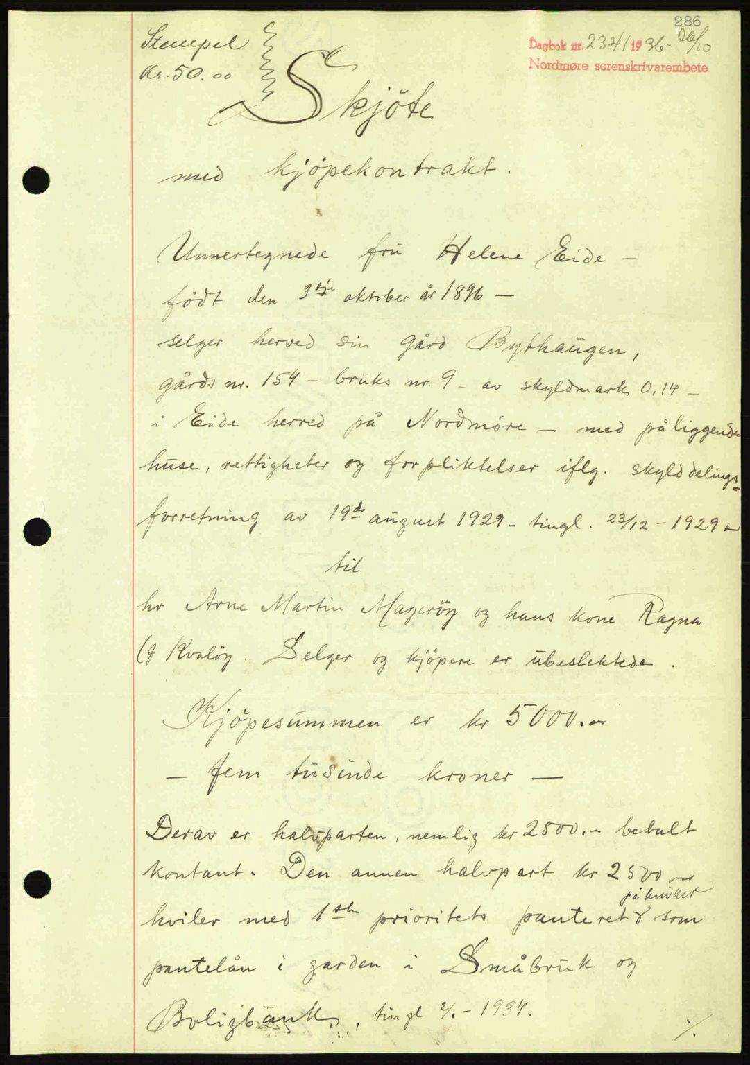 Nordmøre sorenskriveri, AV/SAT-A-4132/1/2/2Ca: Mortgage book no. A80, 1936-1937, Diary no: : 2341/1936