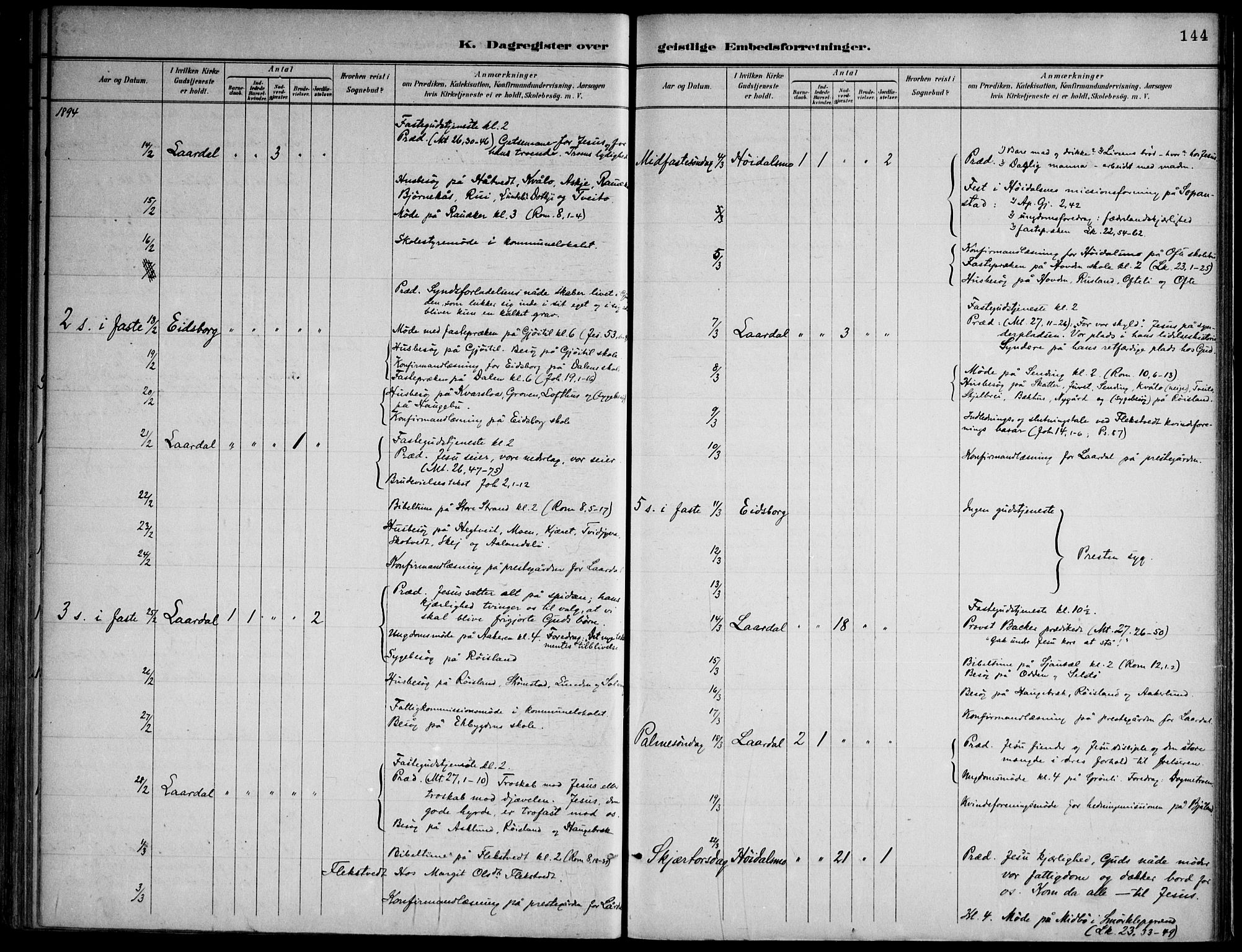 Lårdal kirkebøker, SAKO/A-284/F/Fa/L0007: Parish register (official) no. I 7, 1887-1906, p. 144