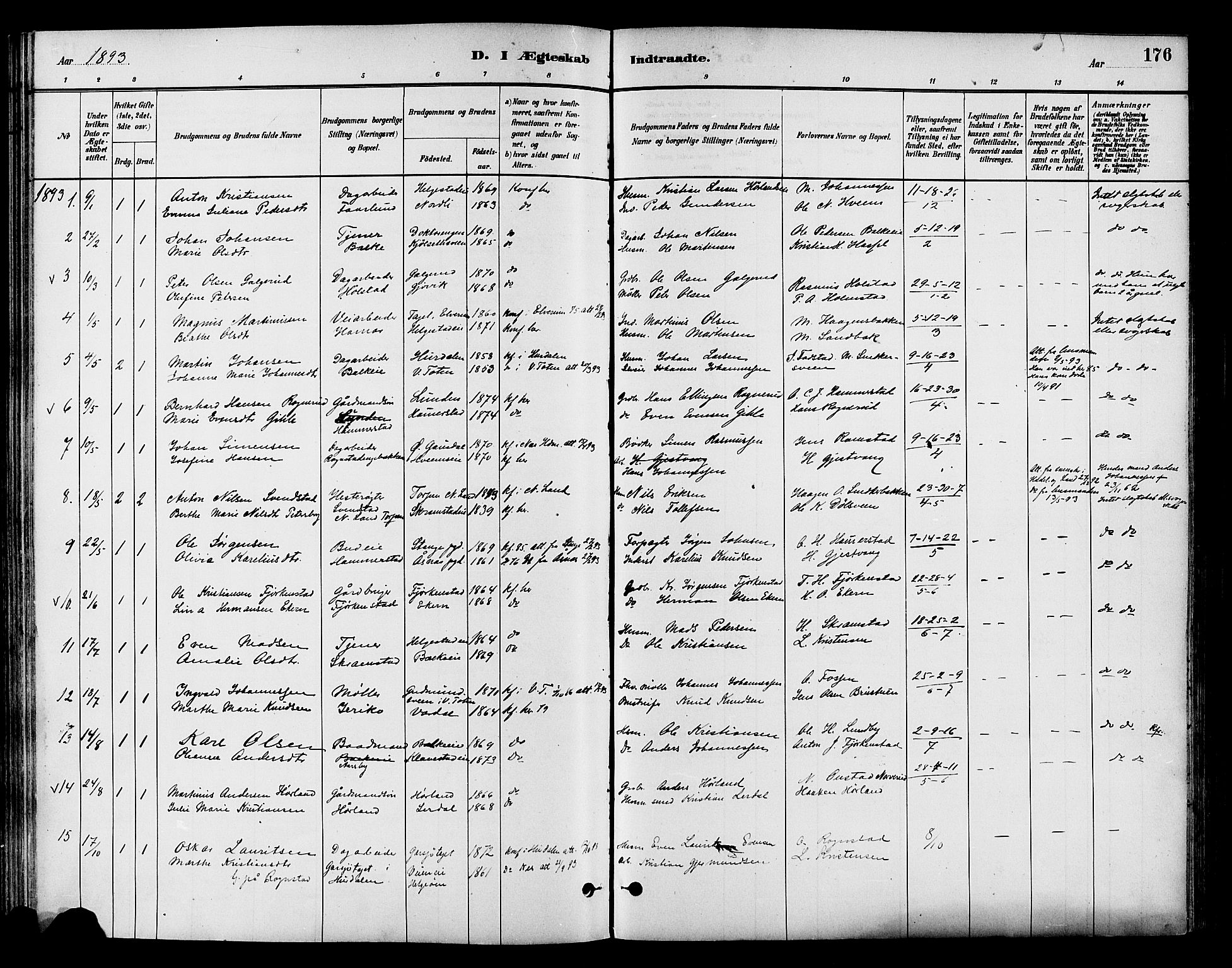 Østre Toten prestekontor, SAH/PREST-104/H/Ha/Haa/L0007: Parish register (official) no. 7, 1881-1896, p. 176