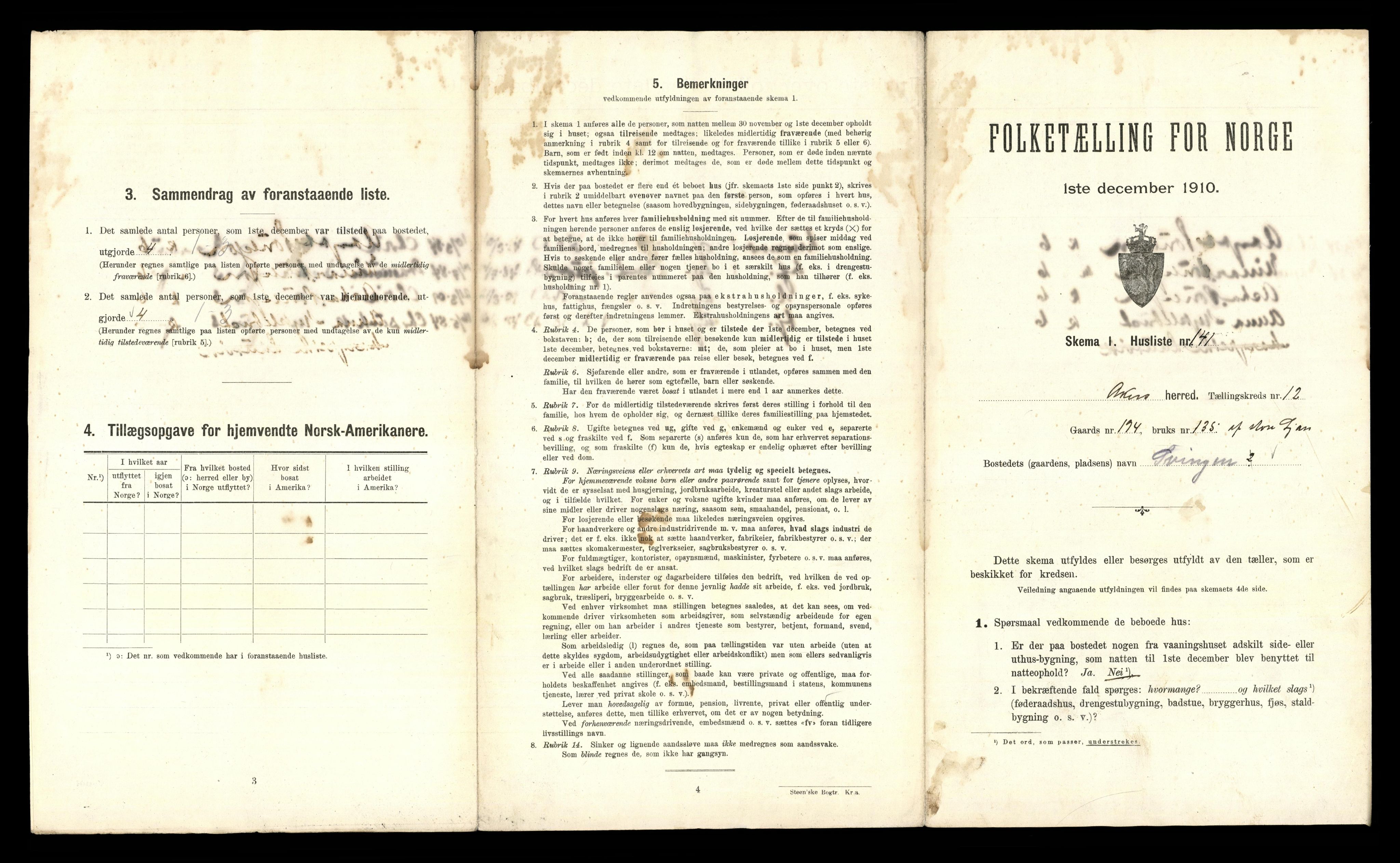 RA, 1910 census for Aker, 1910, p. 3923