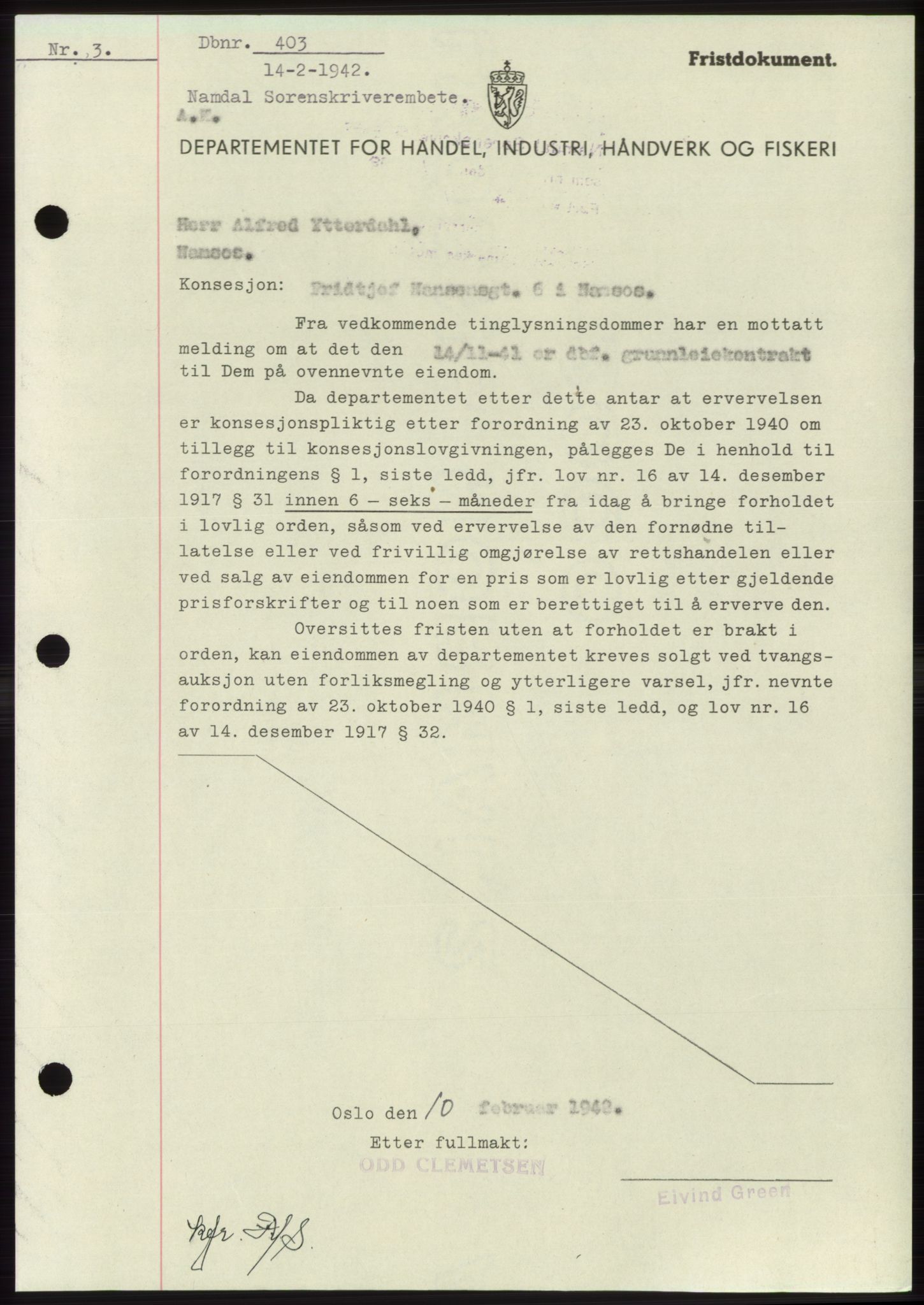 Namdal sorenskriveri, SAT/A-4133/1/2/2C: Mortgage book no. -, 1941-1942, Diary no: : 403/1942