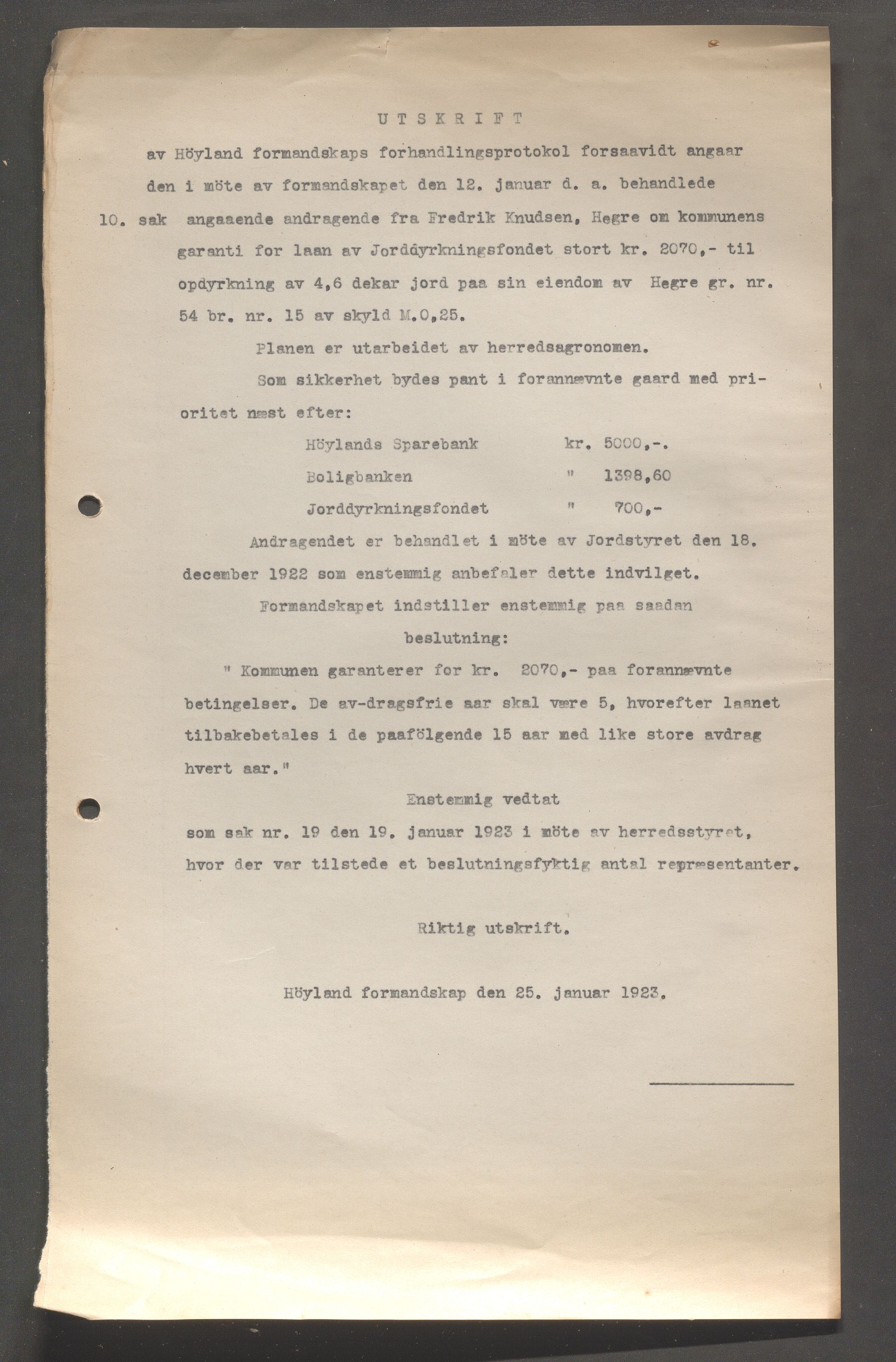 Høyland kommune - Formannskapet, IKAR/K-100046/B/L0006: Kopibok, 1920-1923, p. 592