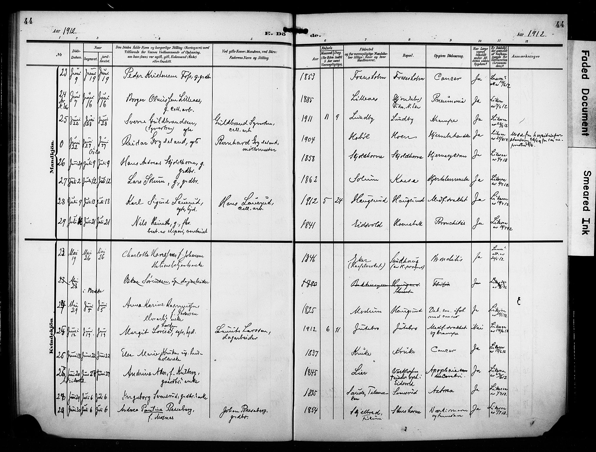 Eiker kirkebøker, AV/SAKO-A-4/F/Fb/L0004: Parish register (official) no. II 4, 1905-1914, p. 44