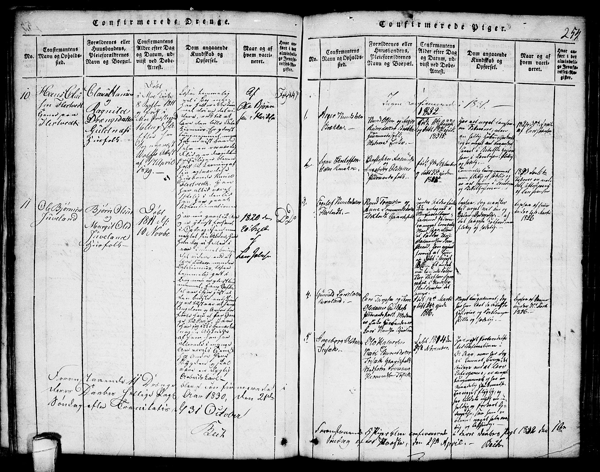 Lårdal kirkebøker, SAKO/A-284/G/Ga/L0001: Parish register (copy) no. I 1, 1815-1861, p. 254