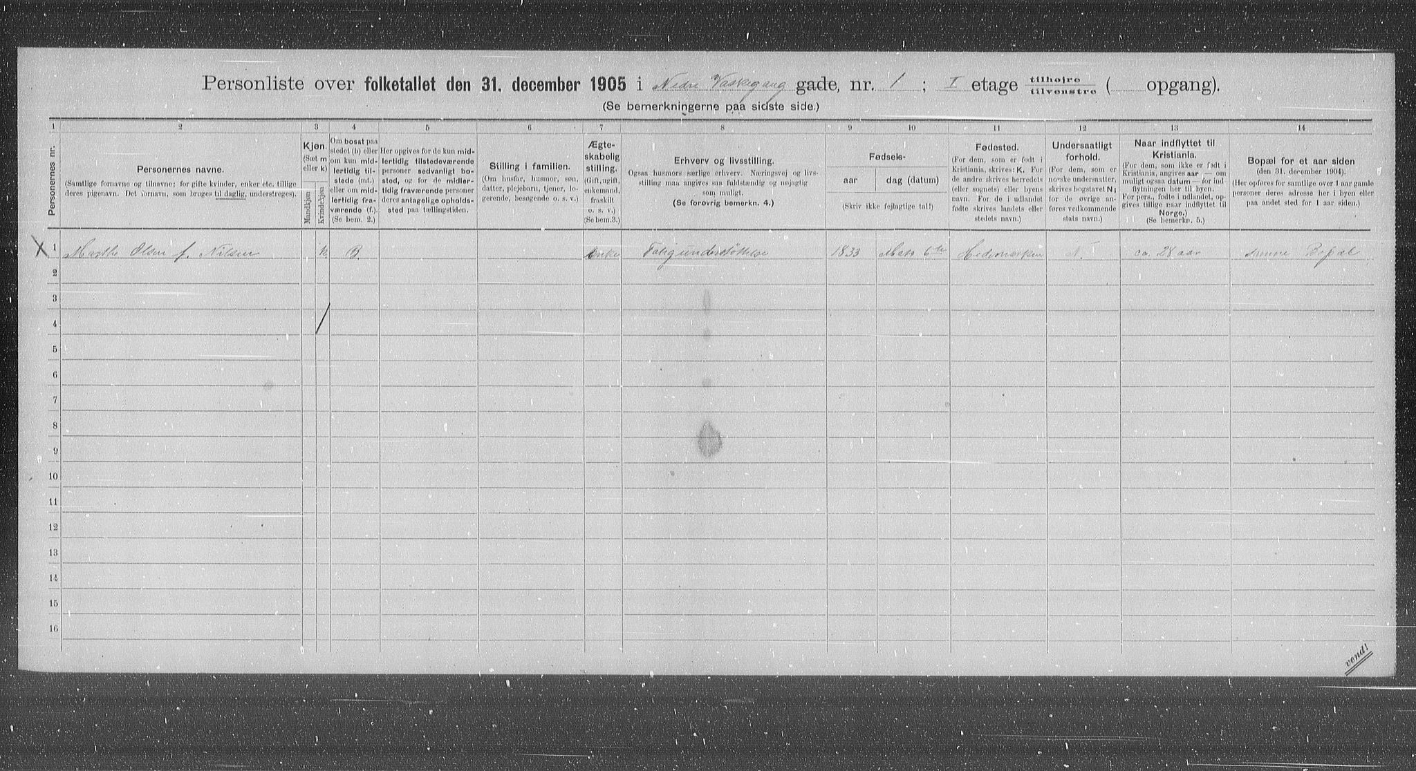 OBA, Municipal Census 1905 for Kristiania, 1905, p. 68357