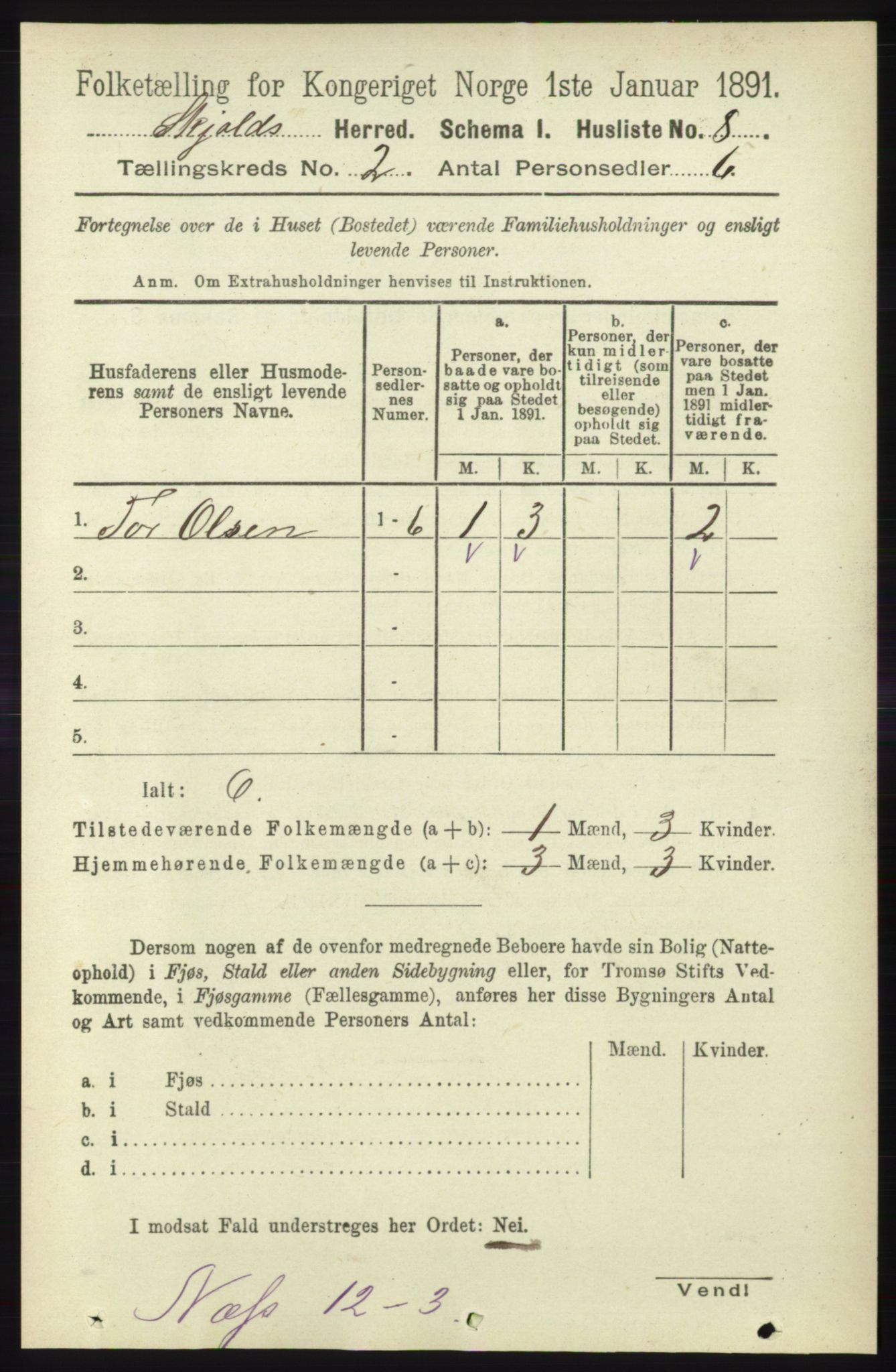 RA, 1891 census for 1154 Skjold, 1891, p. 272