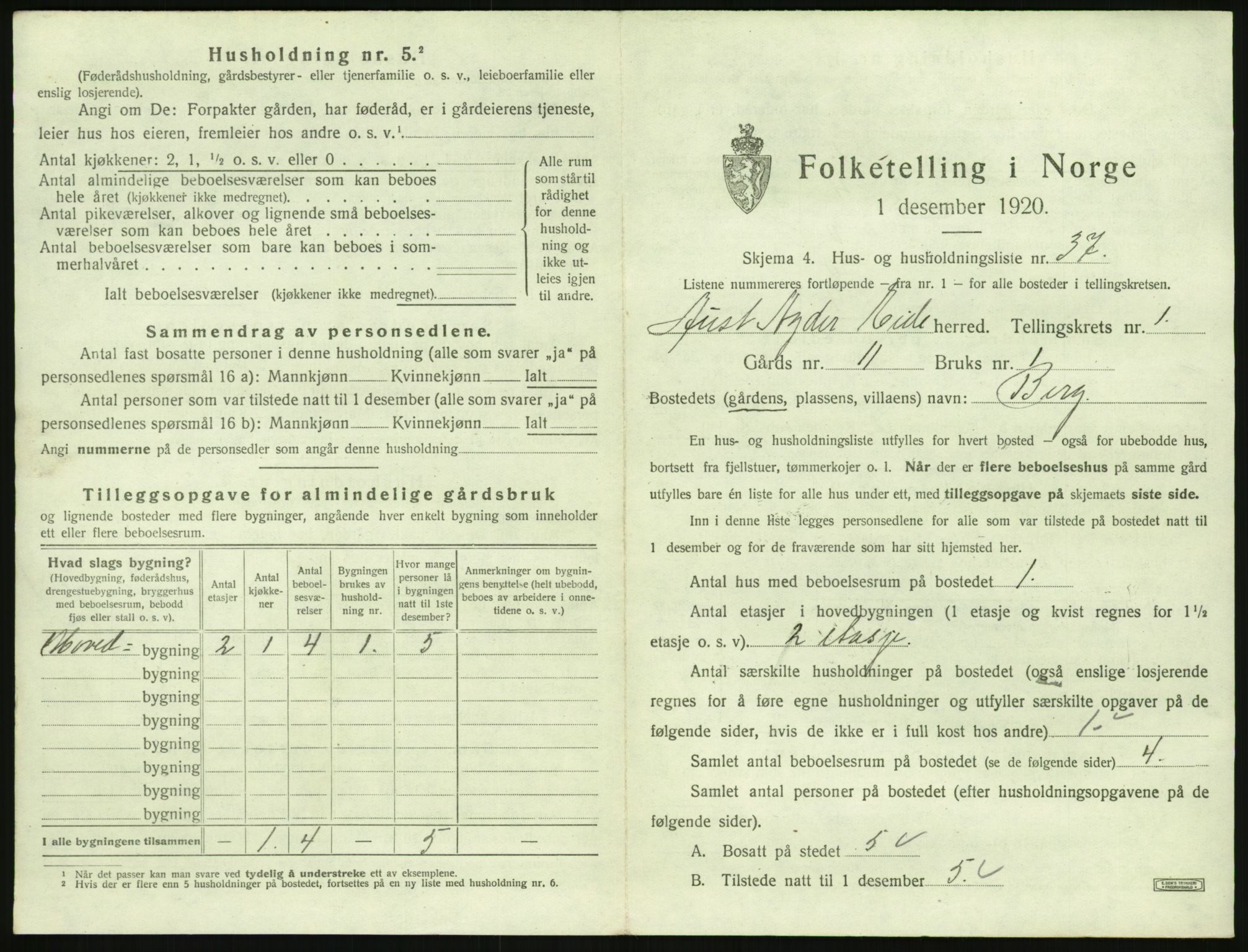 SAK, 1920 census for Eide, 1920, p. 100