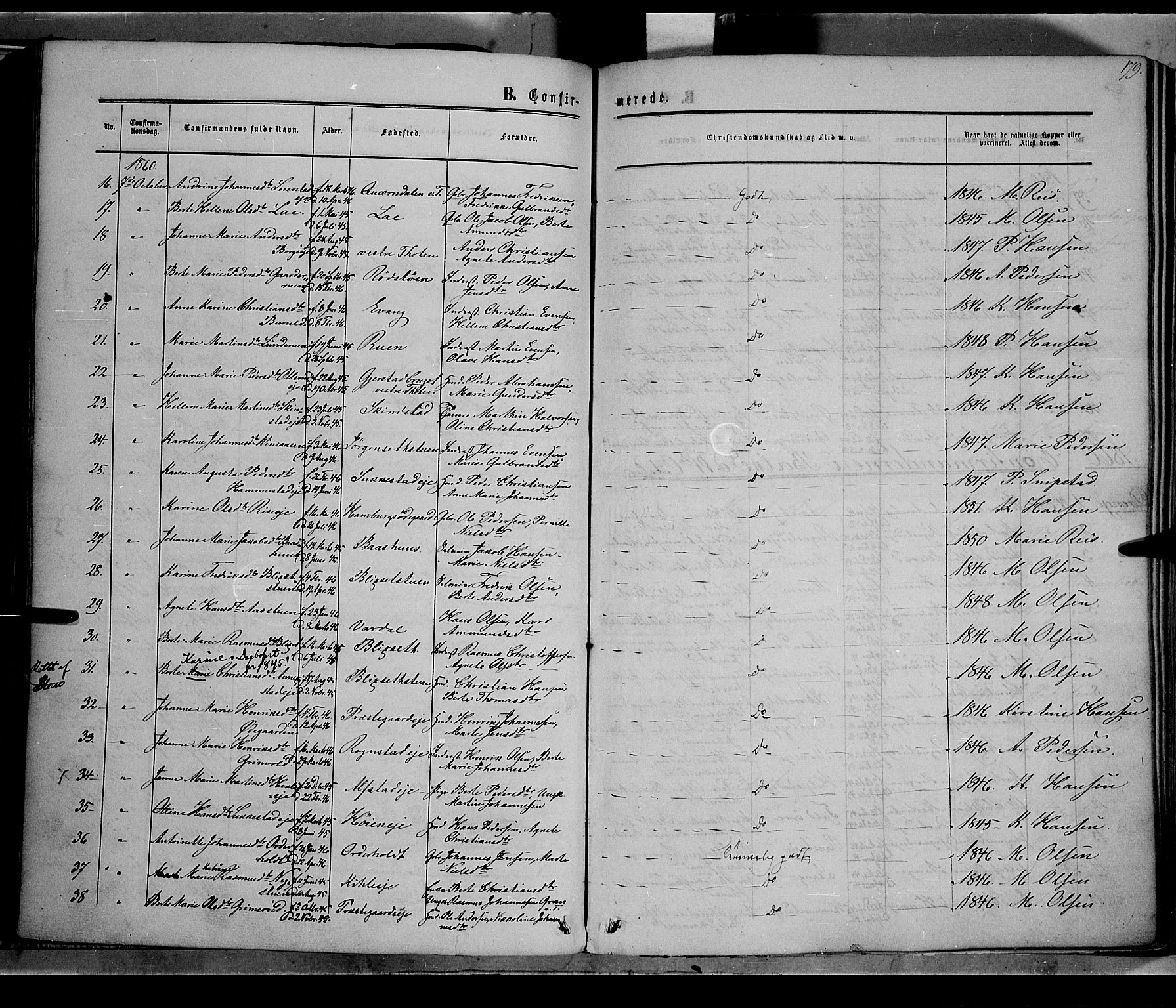 Østre Toten prestekontor, SAH/PREST-104/H/Ha/Haa/L0004: Parish register (official) no. 4, 1857-1865, p. 179