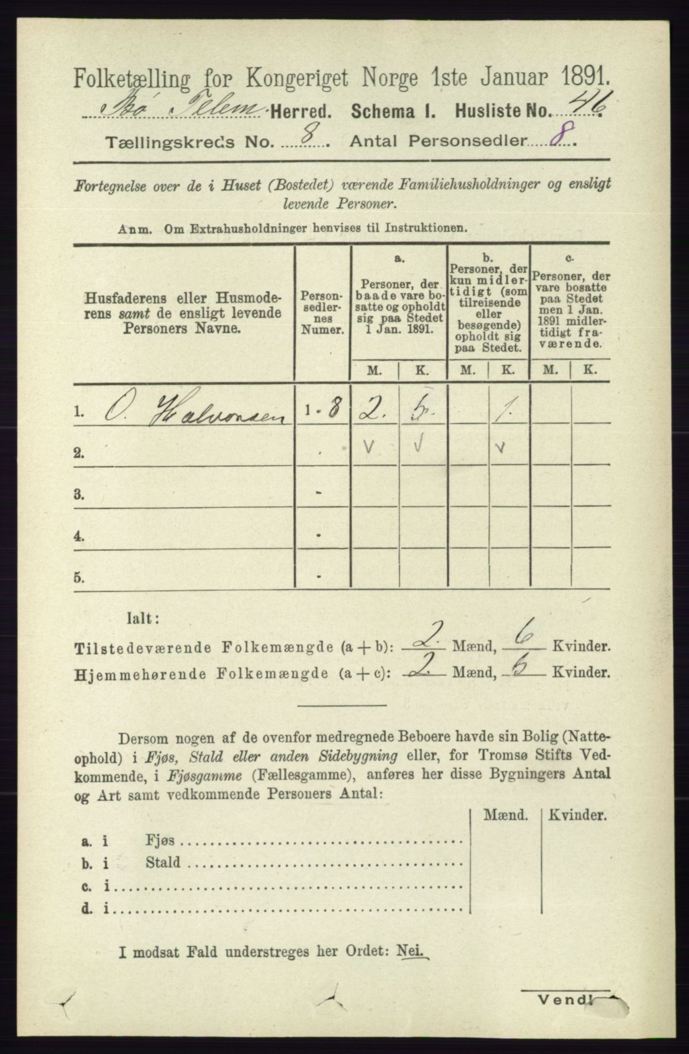 RA, 1891 census for 0821 Bø, 1891, p. 2551