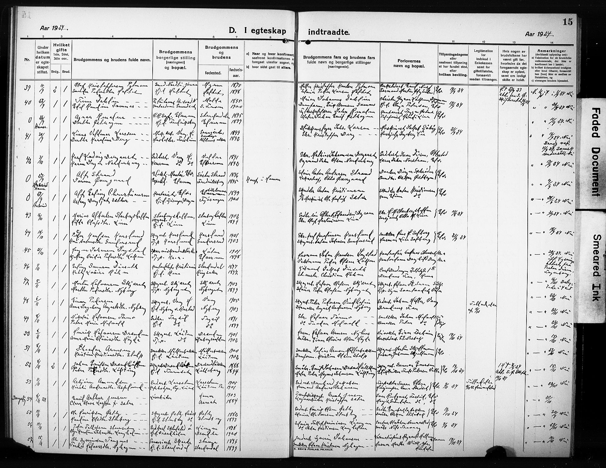 Elverum prestekontor, AV/SAH-PREST-044/H/Ha/Hab/L0014: Parish register (copy) no. 14, 1922-1933, p. 15