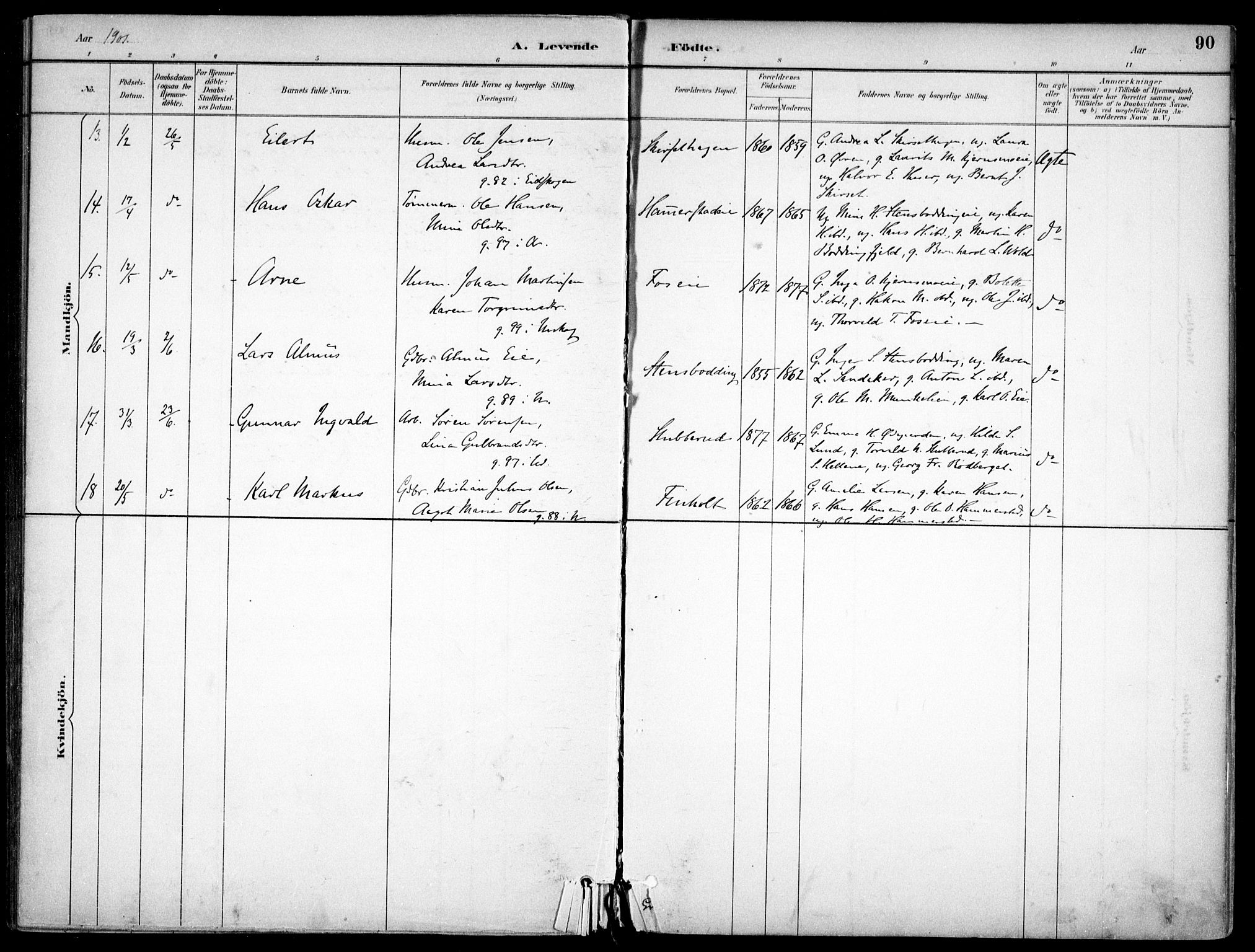 Nes prestekontor Kirkebøker, AV/SAO-A-10410/F/Fc/L0002: Parish register (official) no. IIi 2, 1882-1916, p. 90