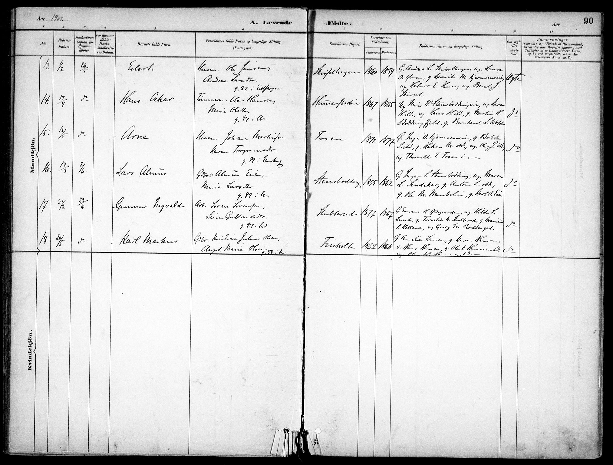 Nes prestekontor Kirkebøker, AV/SAO-A-10410/F/Fc/L0002: Parish register (official) no. IIi 2, 1882-1916, p. 90