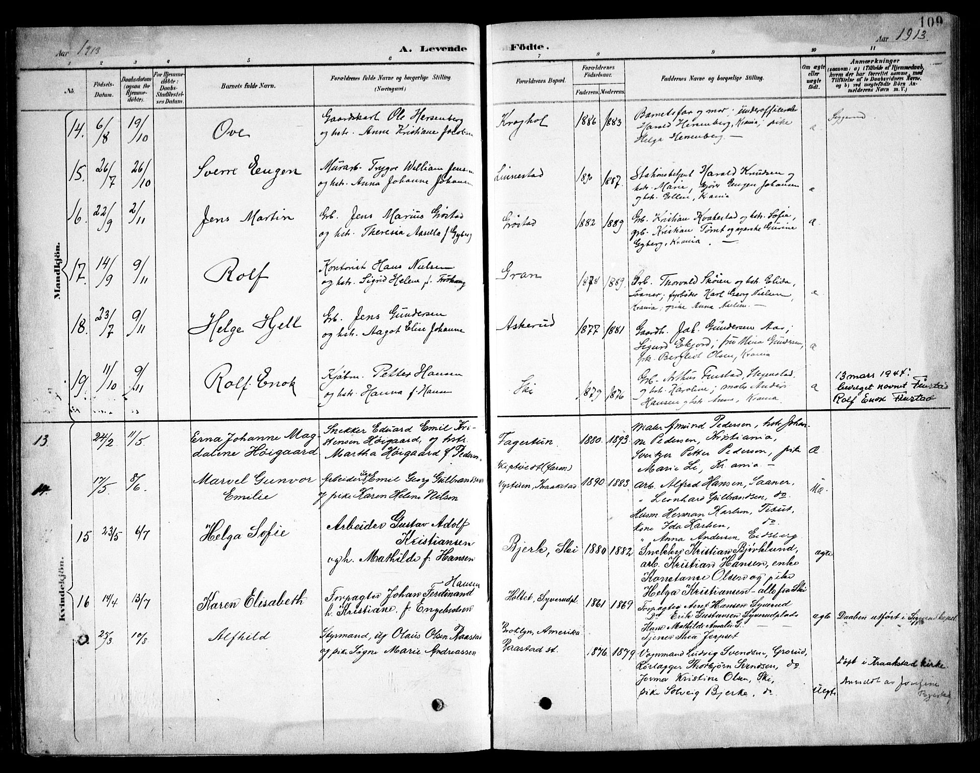 Kråkstad prestekontor Kirkebøker, SAO/A-10125a/F/Fb/L0002: Parish register (official) no. II 2, 1893-1917, p. 109