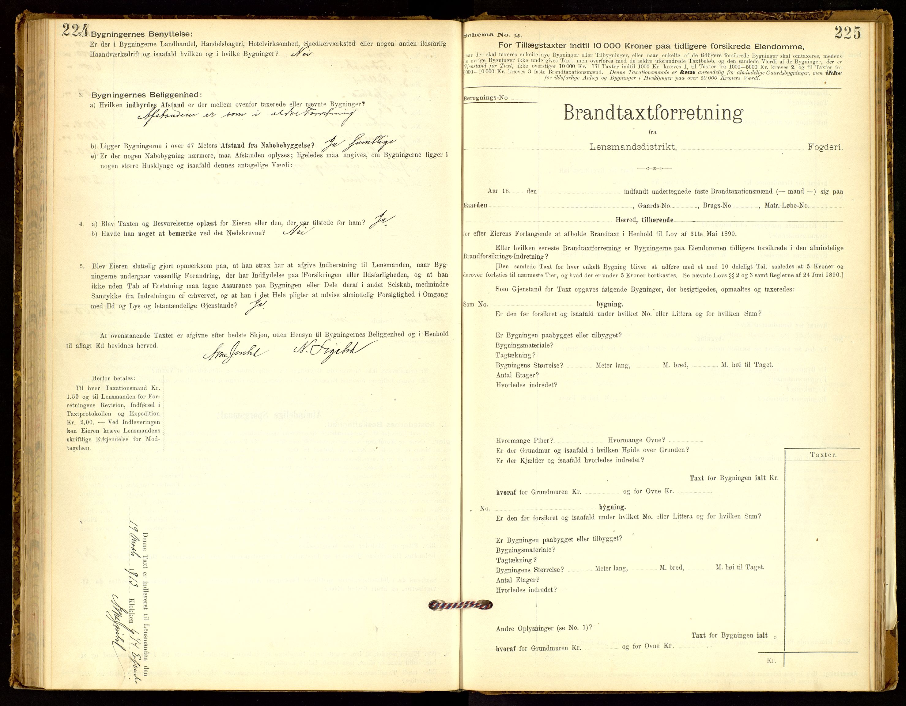 Norges Brannkasse, Biri, SAH/NBRANB-043/Fa/L0006: Branntakstprotokoll - skjema, 1895-1949, p. 224-225