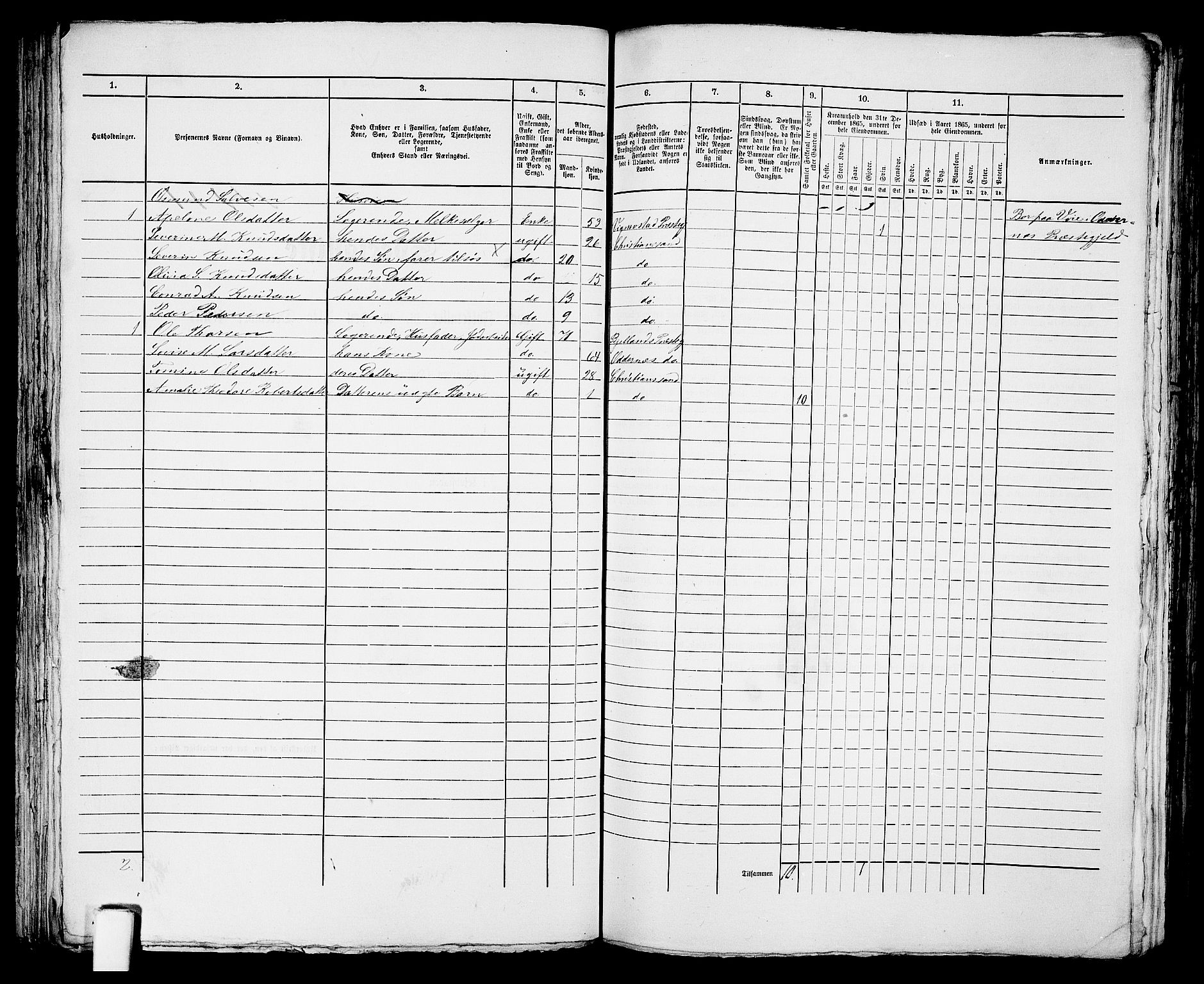 RA, 1865 census for Kristiansand, 1865, p. 667