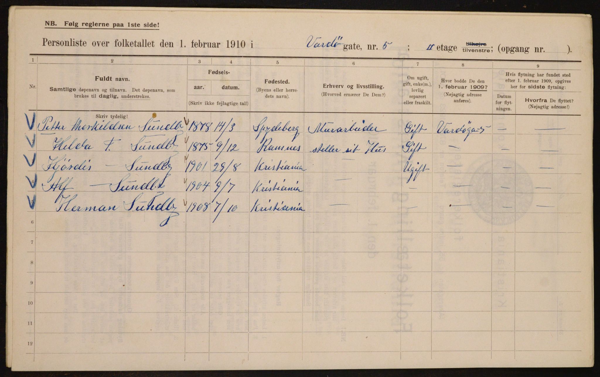 OBA, Municipal Census 1910 for Kristiania, 1910, p. 115546