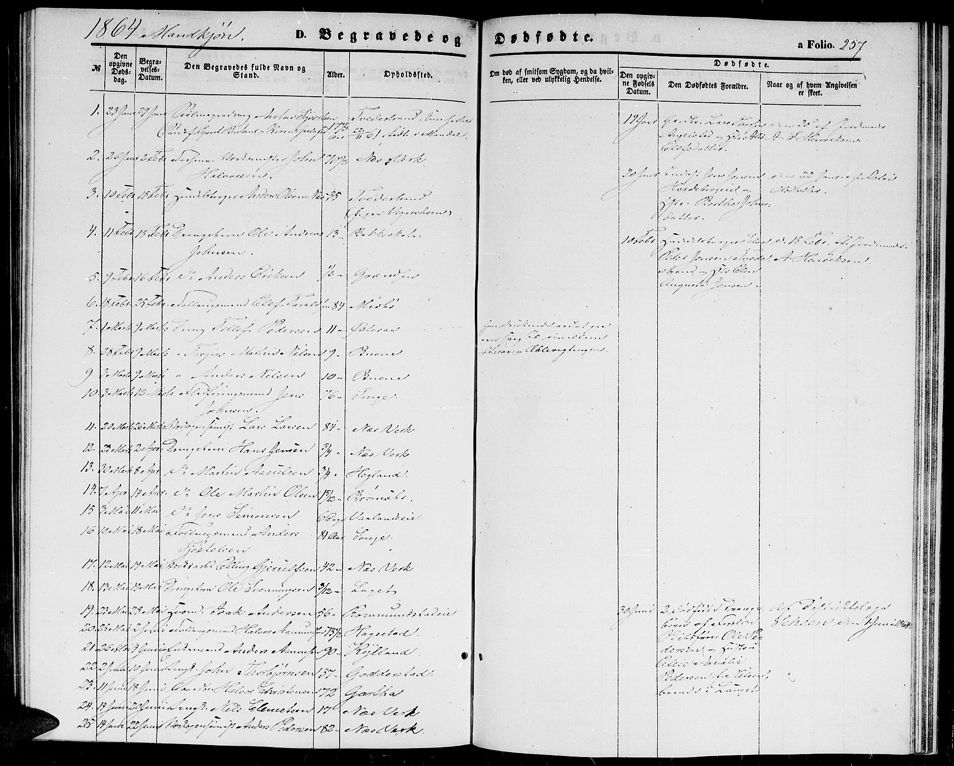 Holt sokneprestkontor, SAK/1111-0021/F/Fb/L0008: Parish register (copy) no. B 8, 1858-1871, p. 257