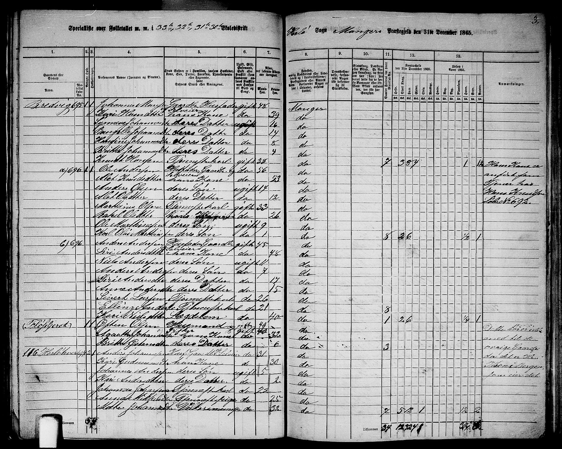 RA, 1865 census for Manger, 1865, p. 205