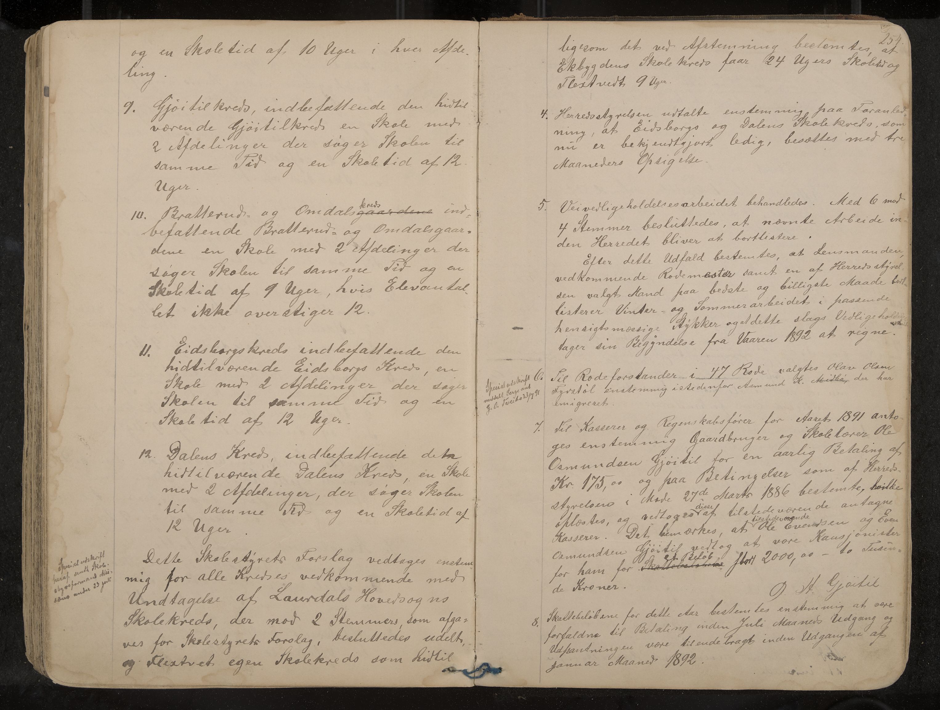 Lårdal formannskap og sentraladministrasjon, IKAK/0833021/A/L0002: Møtebok, 1865-1893, p. 254