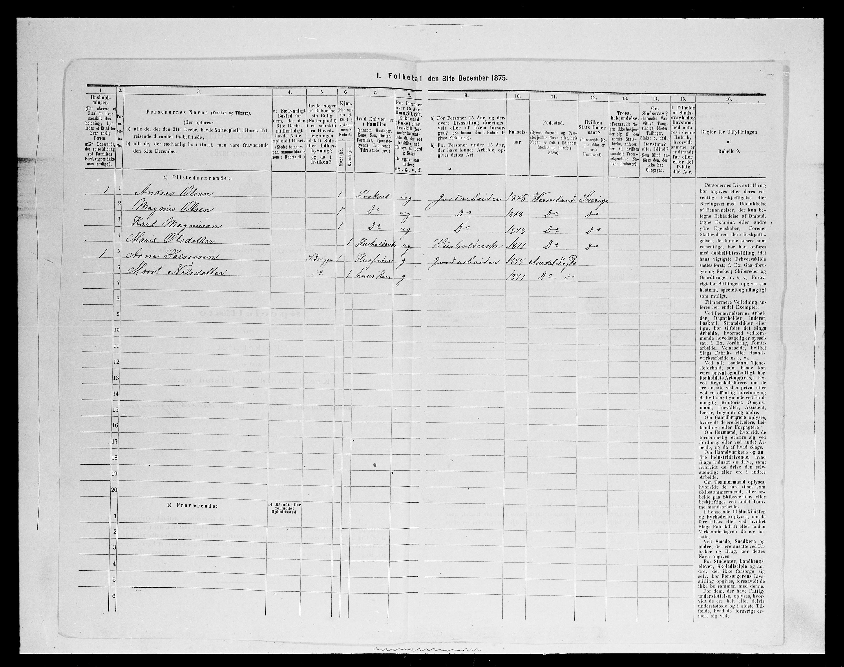 SAH, 1875 census for 0411P Nes, 1875, p. 951