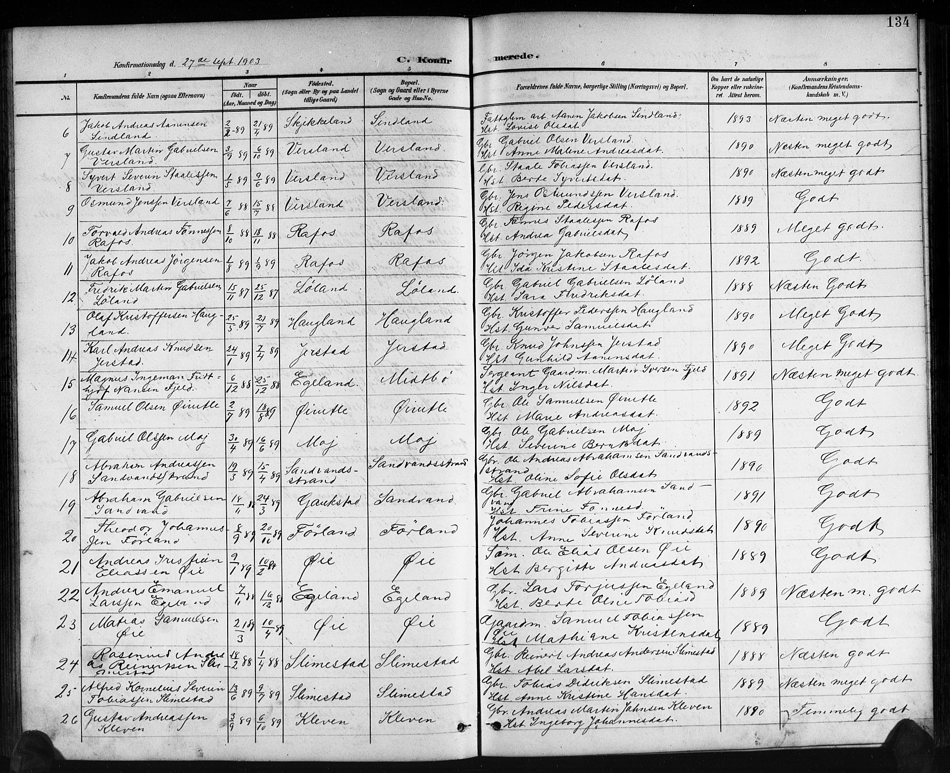 Kvinesdal sokneprestkontor, SAK/1111-0026/F/Fb/Fbb/L0003: Parish register (copy) no. B 3, 1898-1916, p. 134